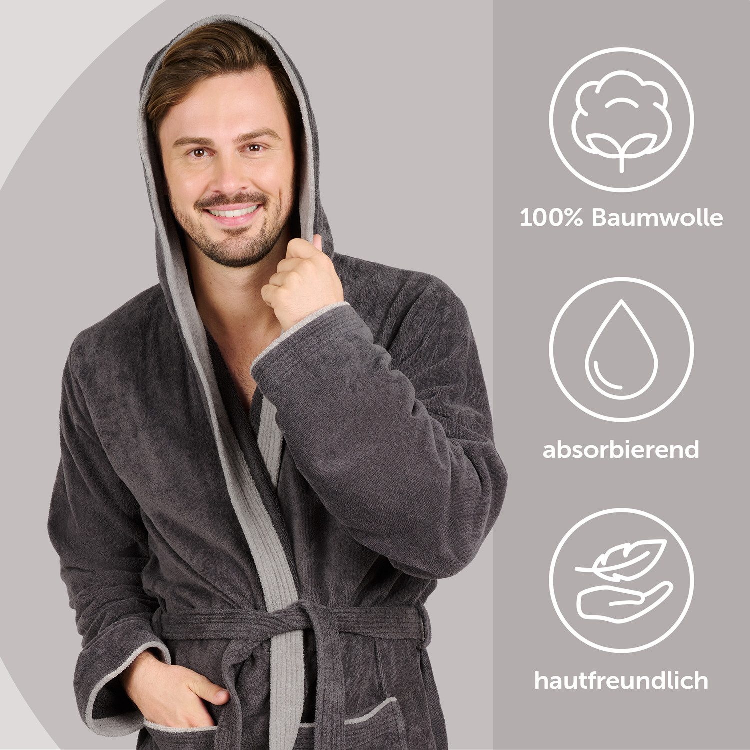 Blumtal Bademantel Herren, Baumwolle, mit gefütterter günstig online kaufen