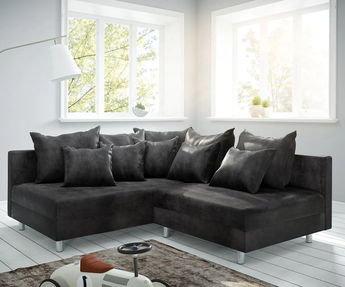 DELIFE Ecksofa Clovis, Anthrazit Antik Optik Ottomane Links Ecksofa modular günstig online kaufen