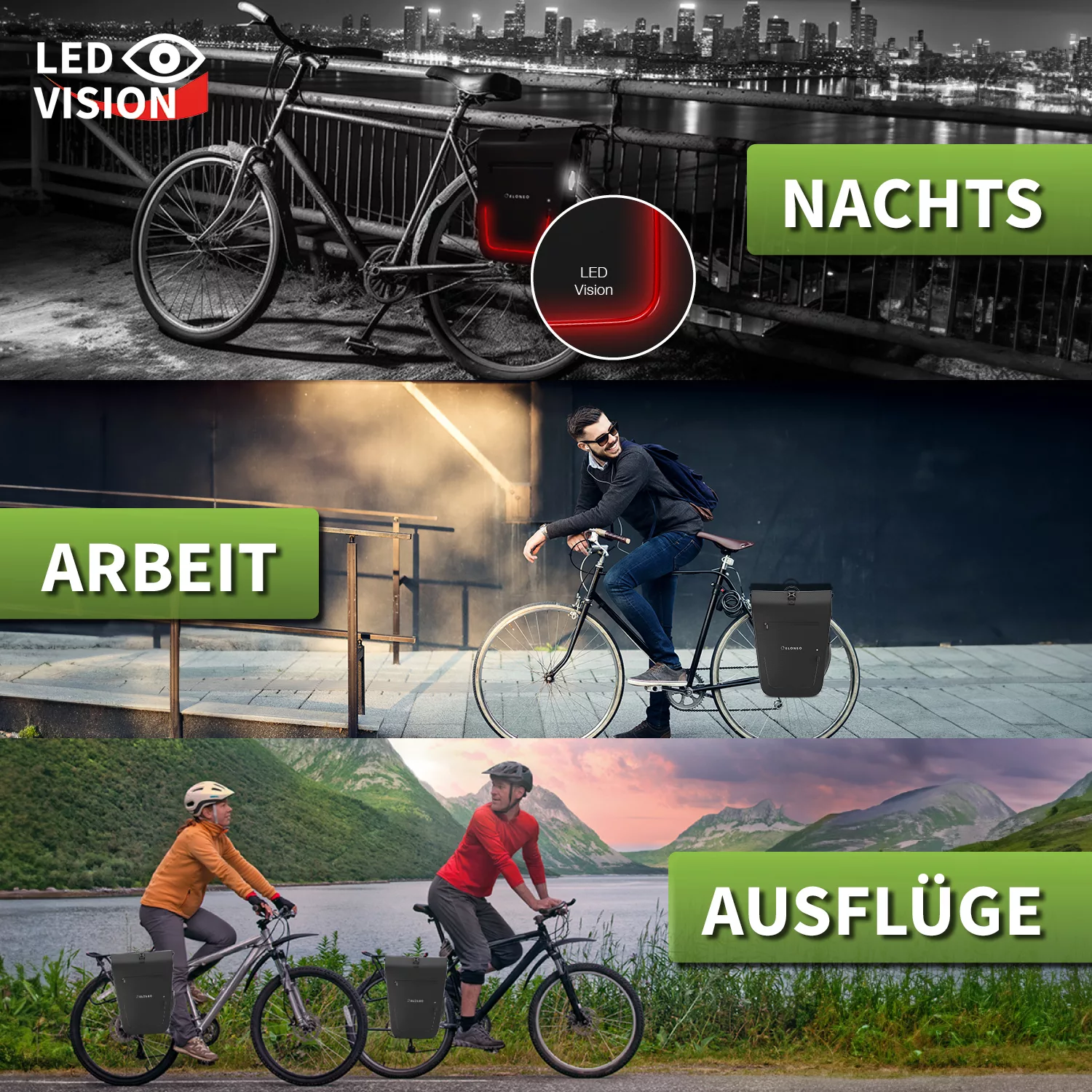 eloneo Fahrradtasche für Laptop, wasserdicht mit LED, 25L, Schwarz günstig online kaufen