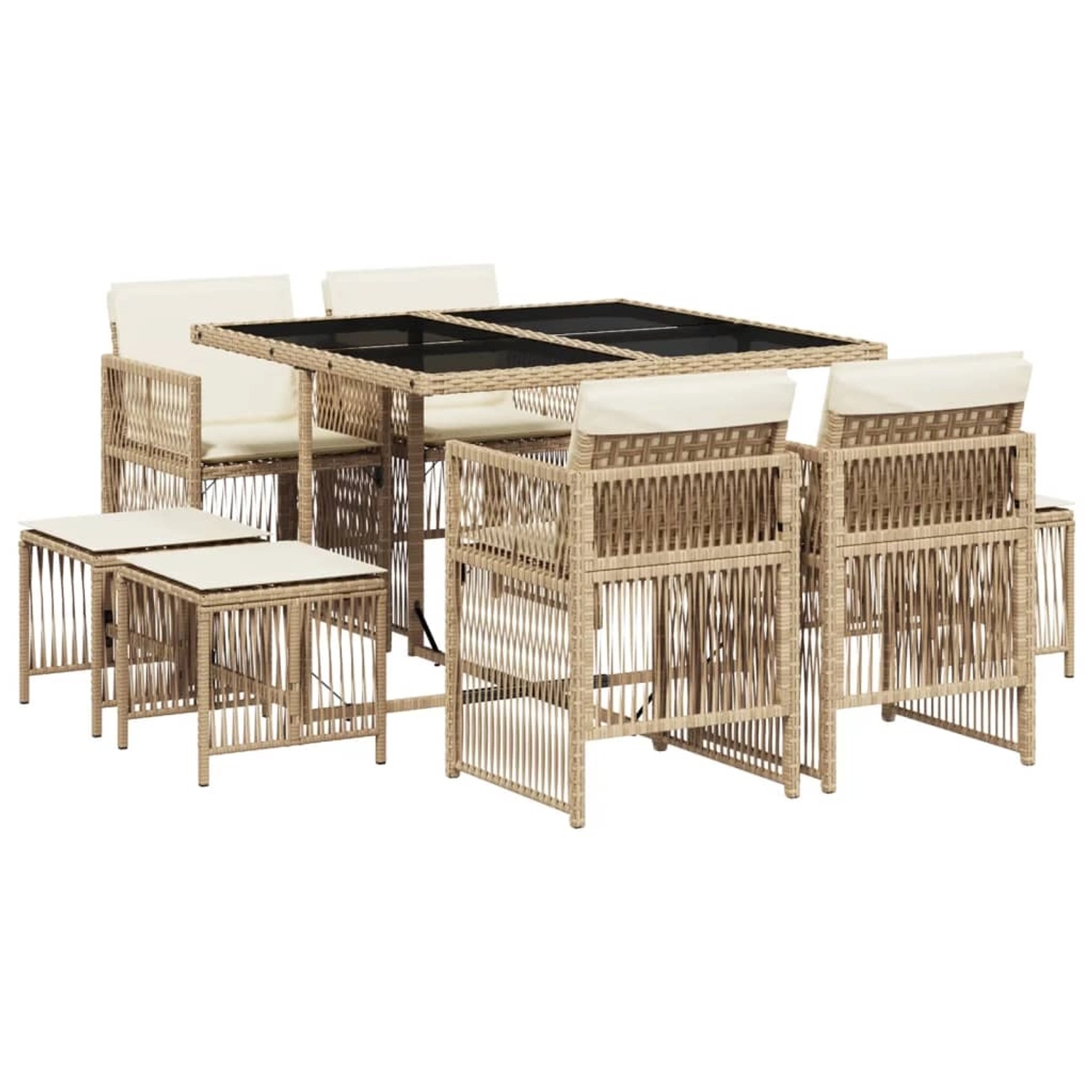 vidaXL 9-Tlg Garten-Essgruppe mit Kissen Beige Poly Rattan 3210958 günstig online kaufen