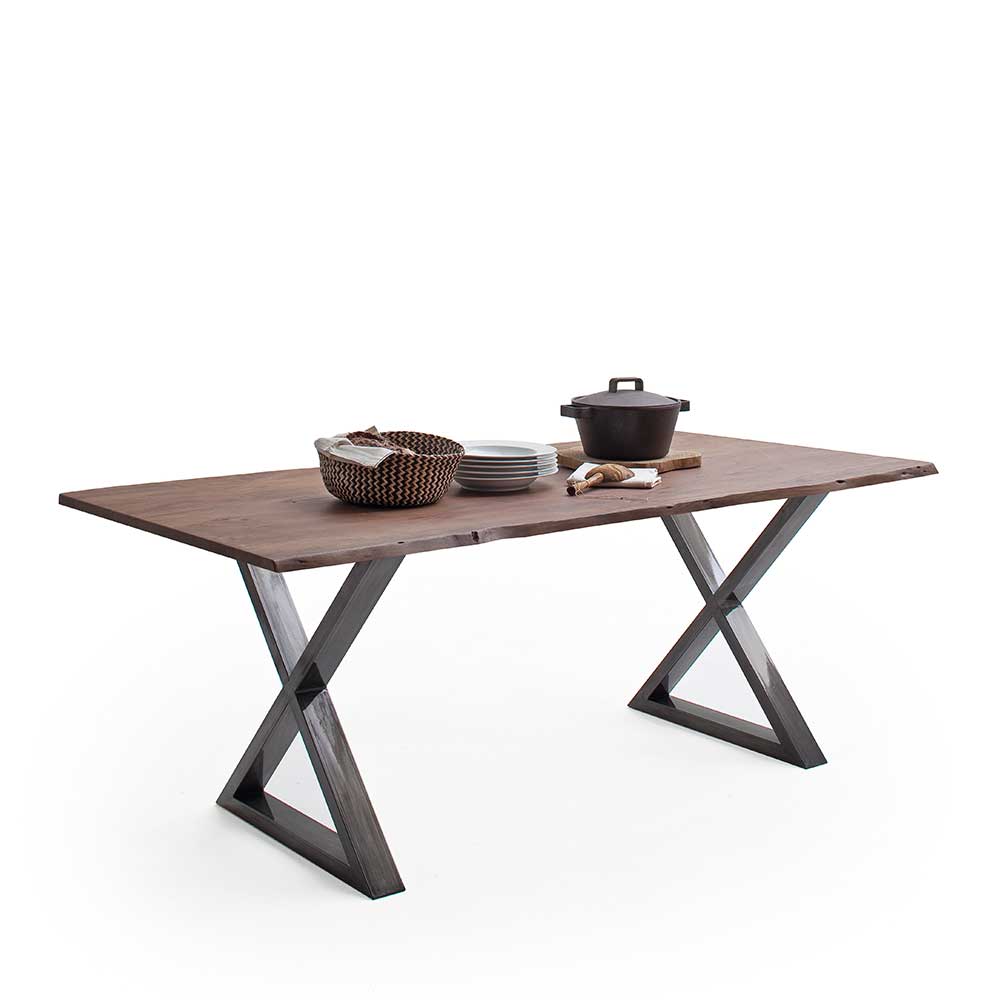 Esstisch Holztisch mit X Gestell aus Metall günstig online kaufen