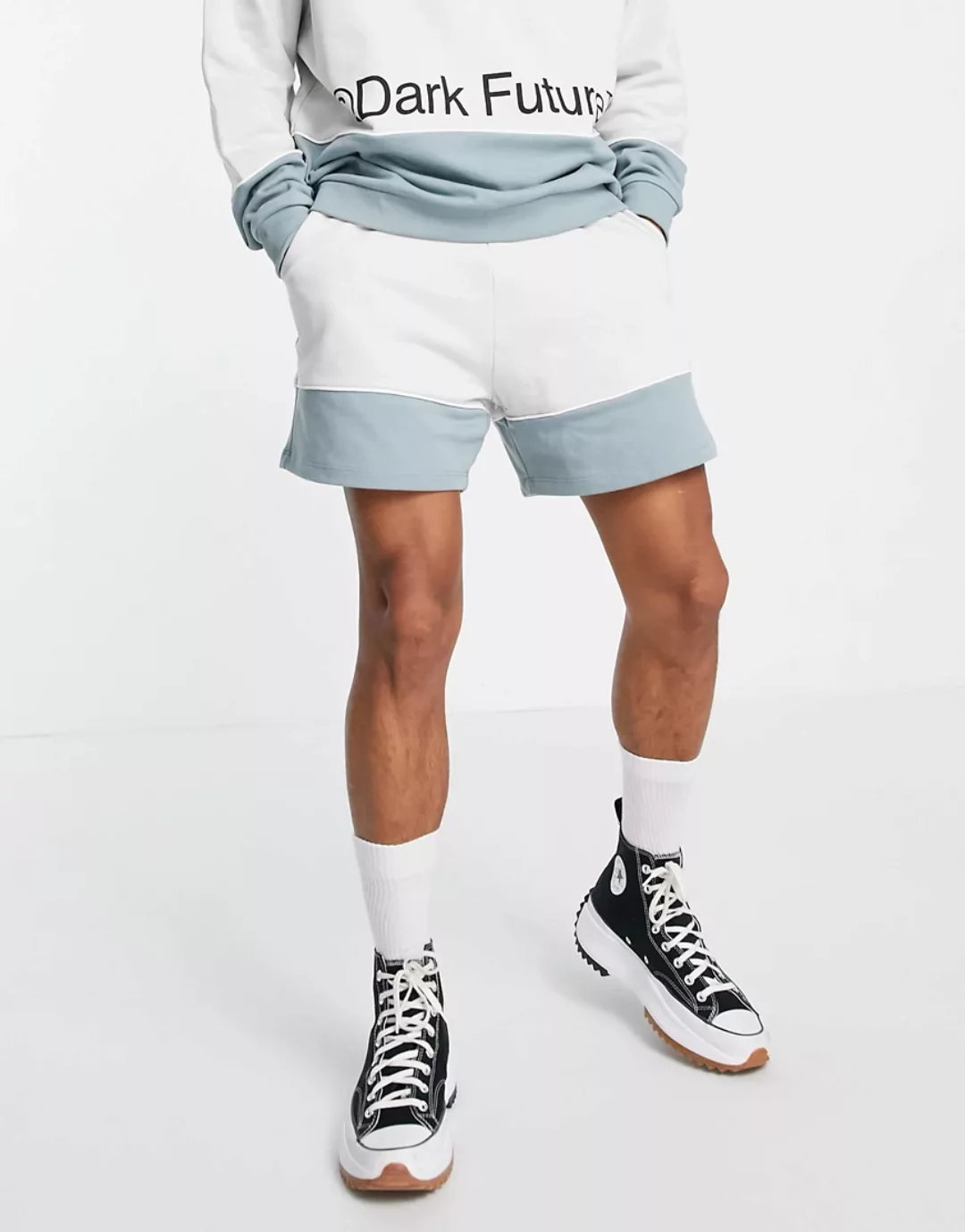 ASOS Dark Future – Shorts in Grau mit Patchwork-Design, Kombiteil günstig online kaufen