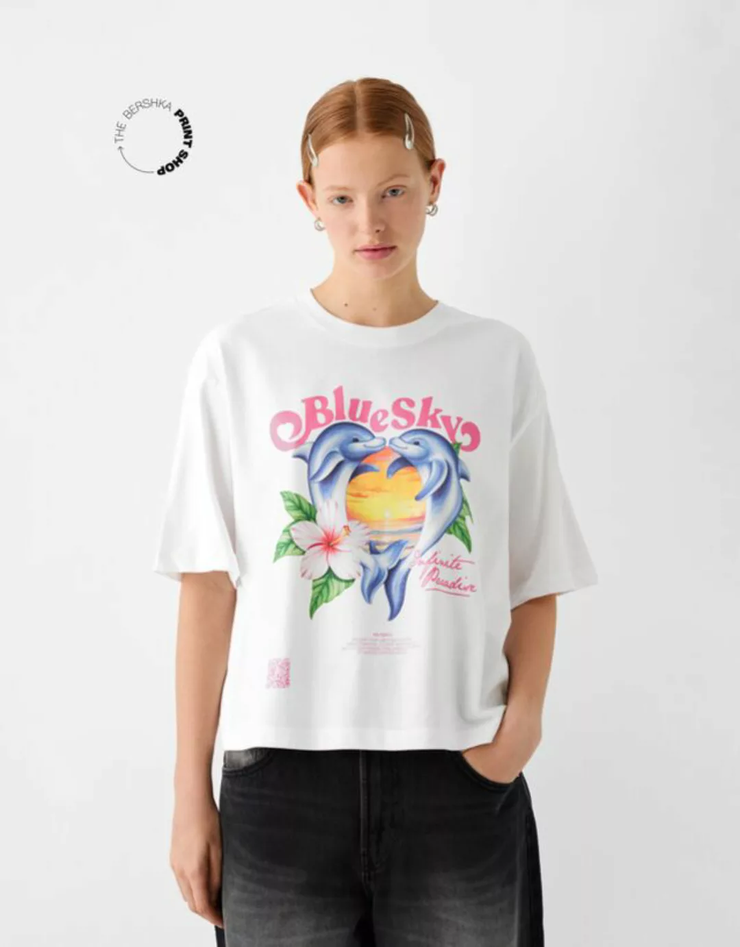 Bershka Cropped-Shirt Bershka Wearable Art Im Boxy-Fit Mit Print Damen Xs W günstig online kaufen