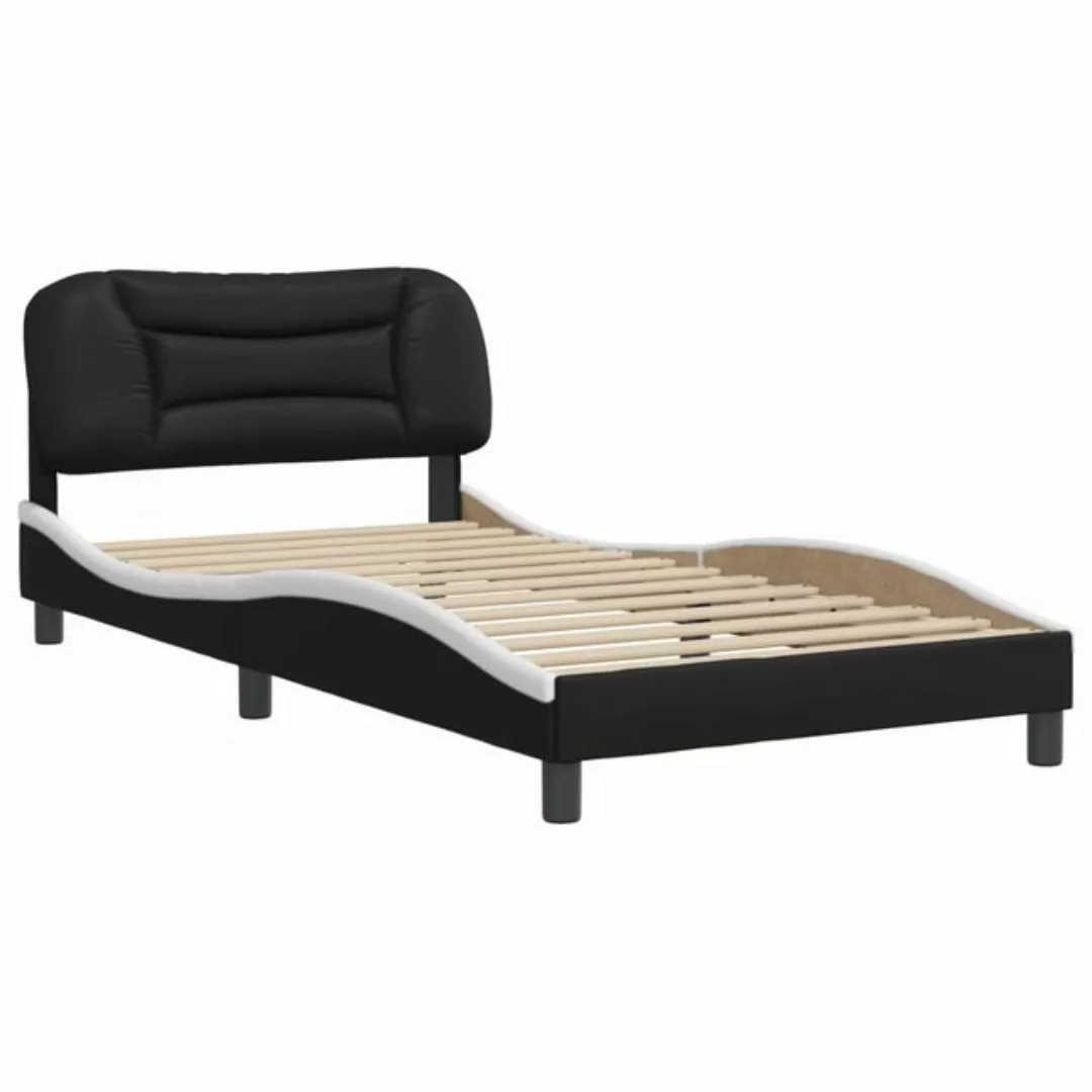 vidaXL Bett Bettgestell mit Kopfteil Schwarz und Weiß 100x200 cm Kunstleder günstig online kaufen