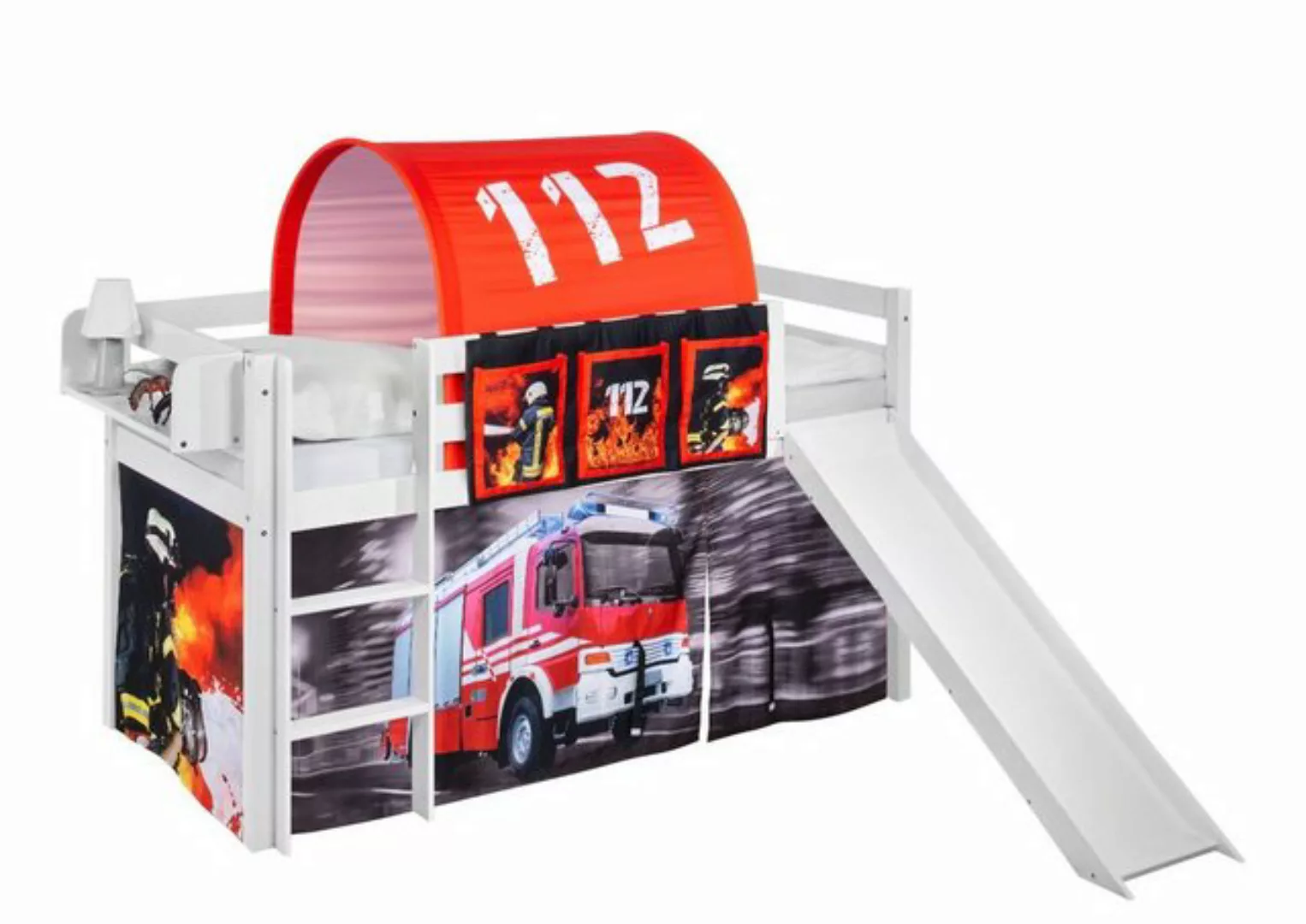 Lilokids Hochbett Feuerwehr Spielbett / Hochbett mit Rutsche und Feuerwehr günstig online kaufen