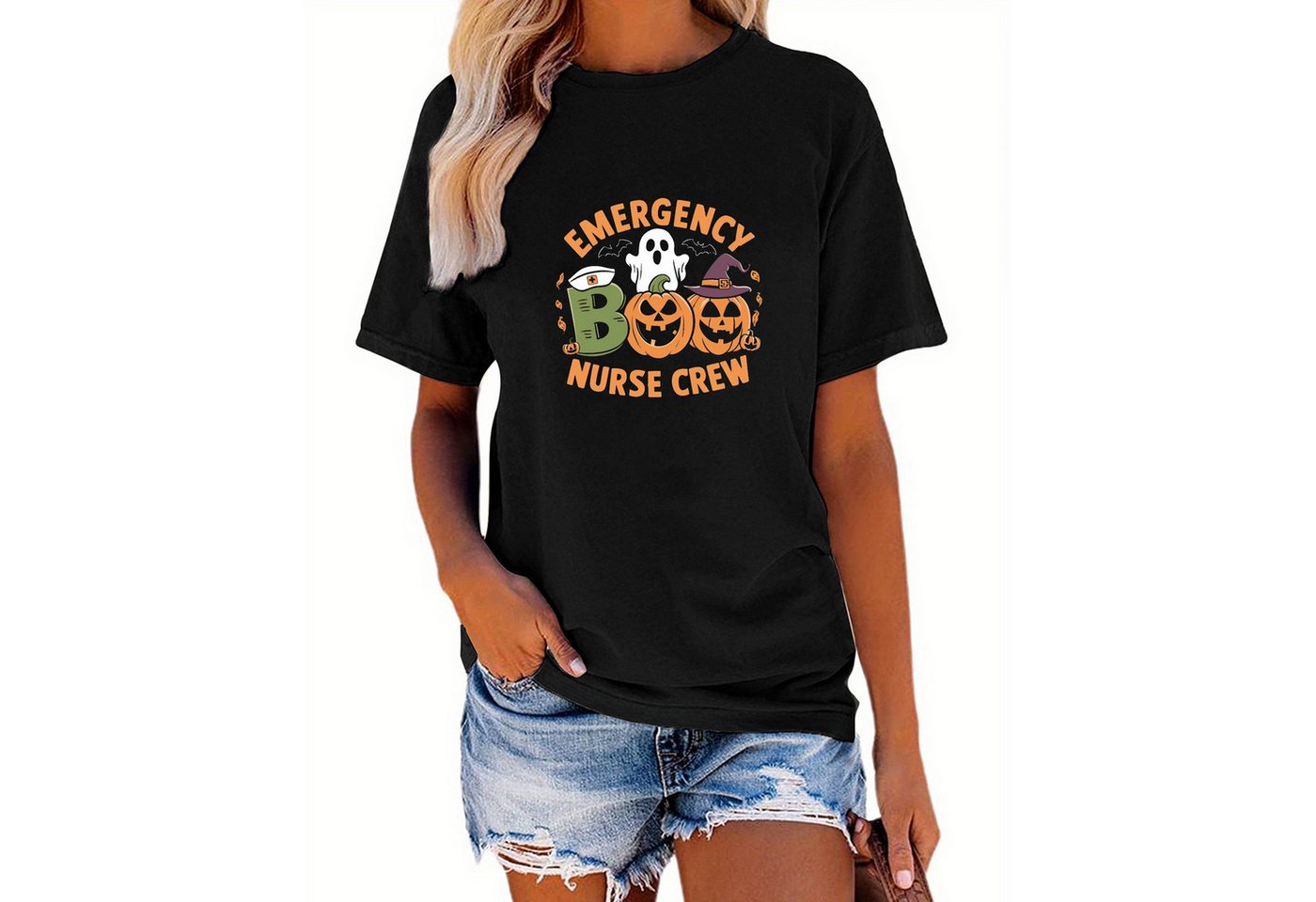 PYL T-Shirt Damen Halloween Sommer Kurzarmbluse Kürbis Print-Shirt Lässige günstig online kaufen