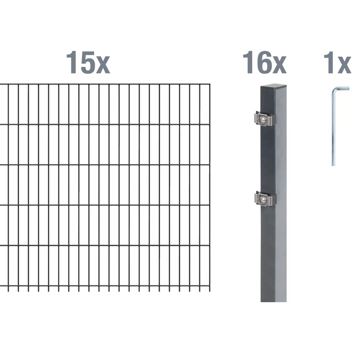 Metallzaun Grund-Set Doppelstabmatte verz. Anthrazit beschichtet 15 x 2 m x günstig online kaufen