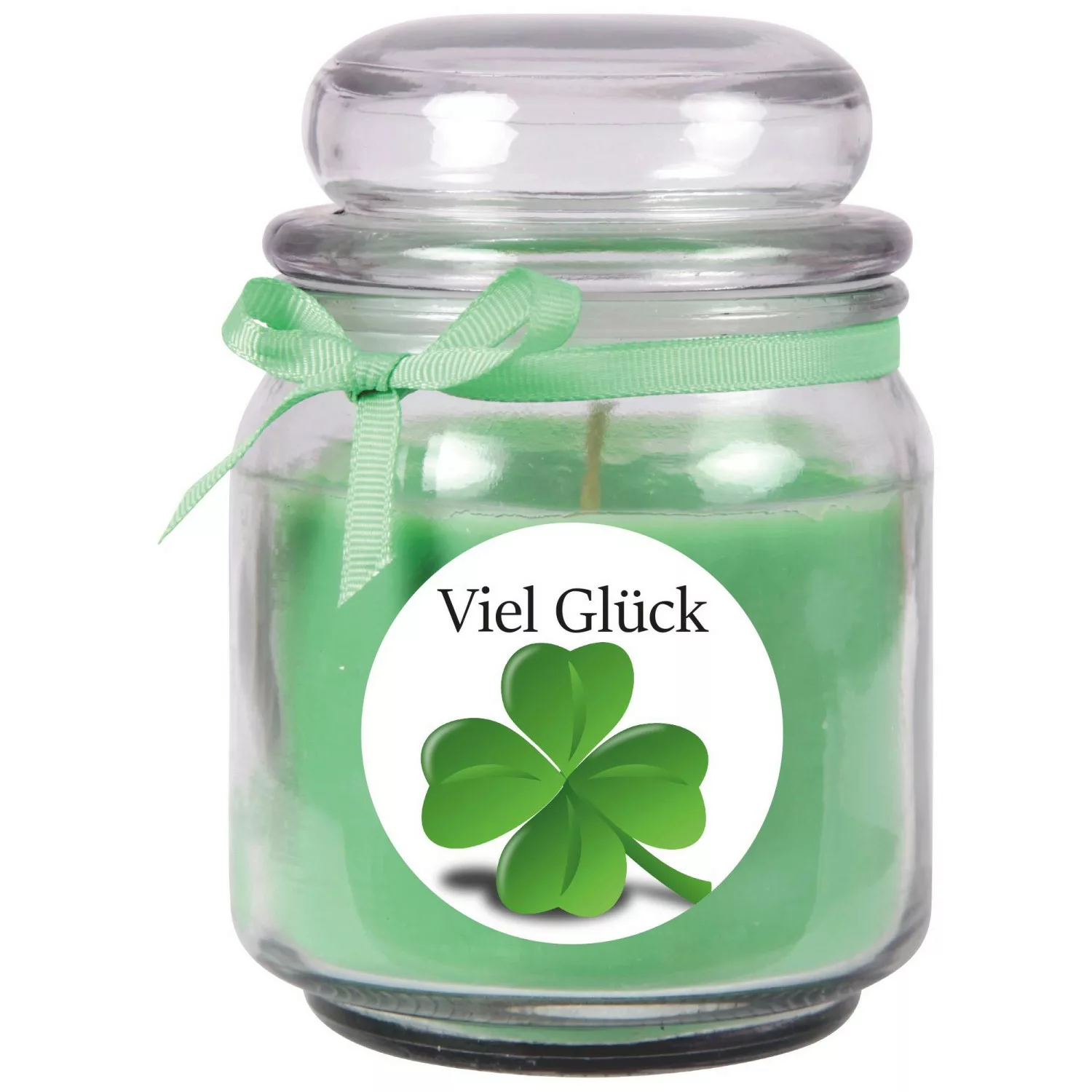 HS Candle Duftkerze & Bonbon Glas Viel Glück Kokos Grün günstig online kaufen