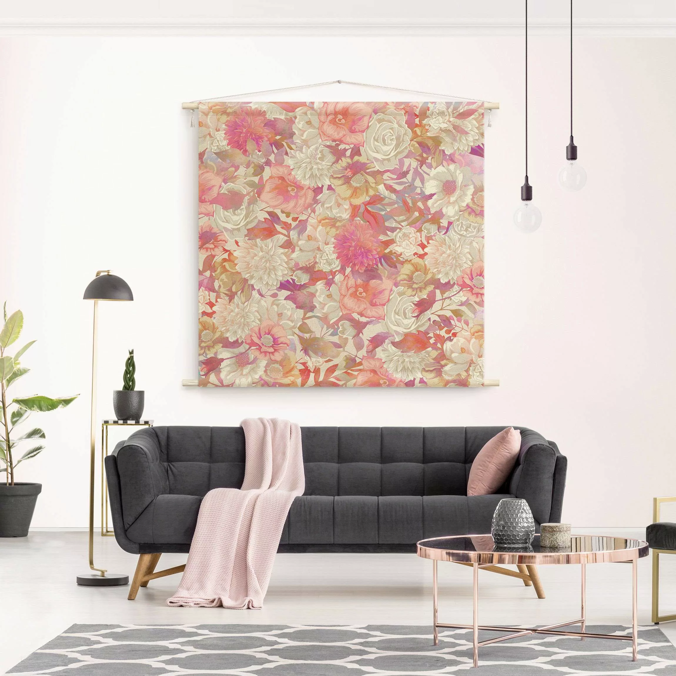 Wandteppich Rosa Blütentraum mit Rosen günstig online kaufen