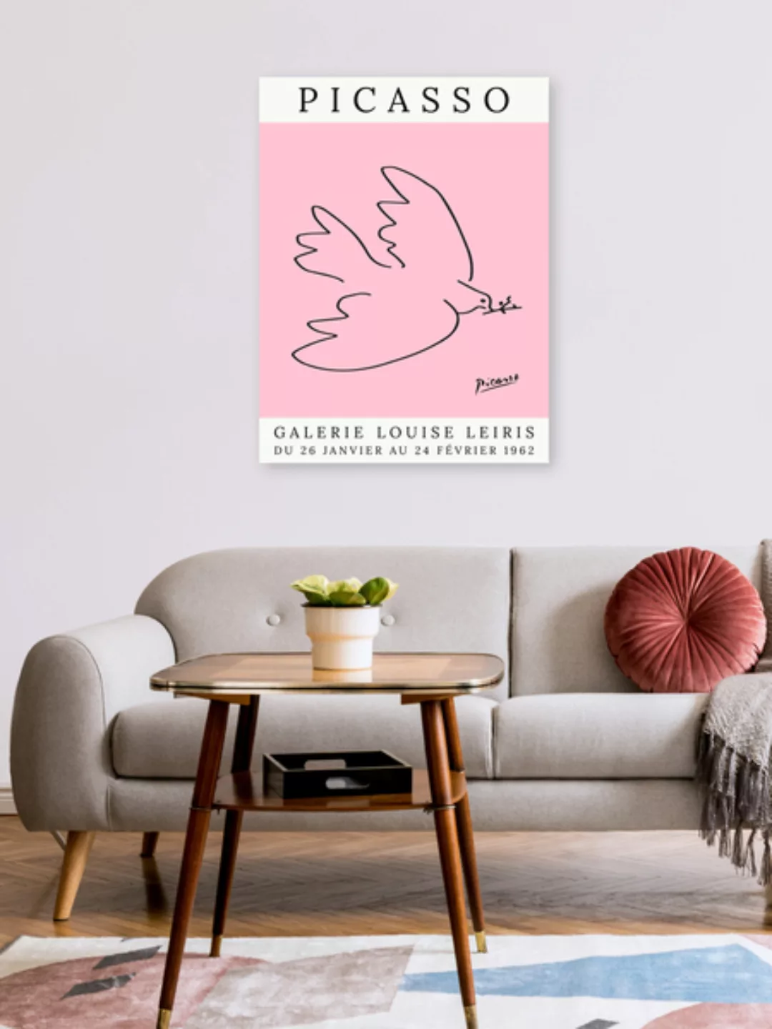 Poster / Leinwandbild - Picasso Taube – Rosa günstig online kaufen