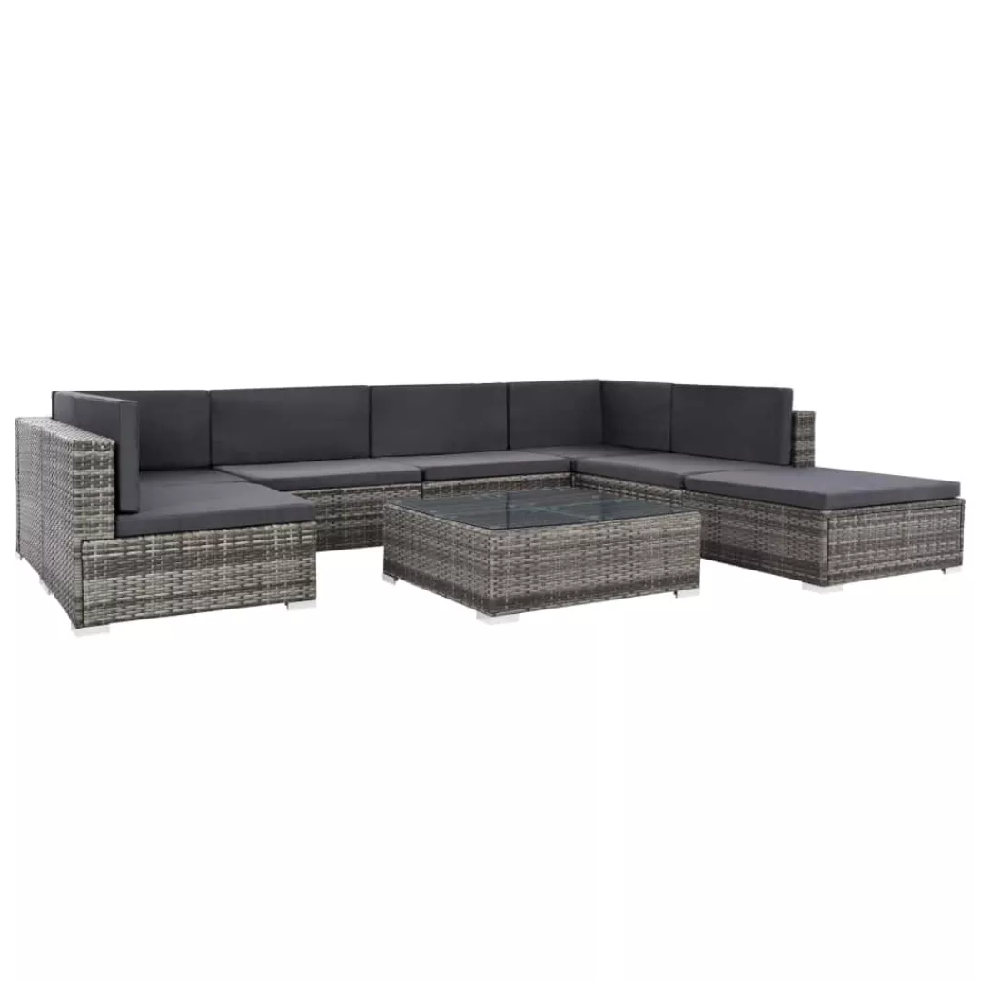 8-tlg. Garten-lounge-set Mit Auflagen Poly Rattan Grau günstig online kaufen