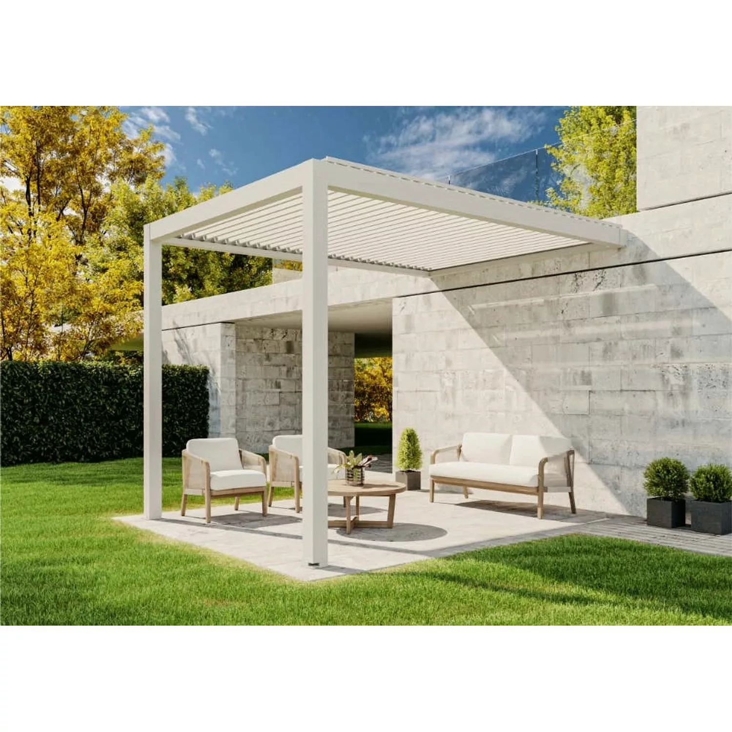 Huun Pergola Mezzo Wandmontiert in Weiß 300 x 400 cm günstig online kaufen