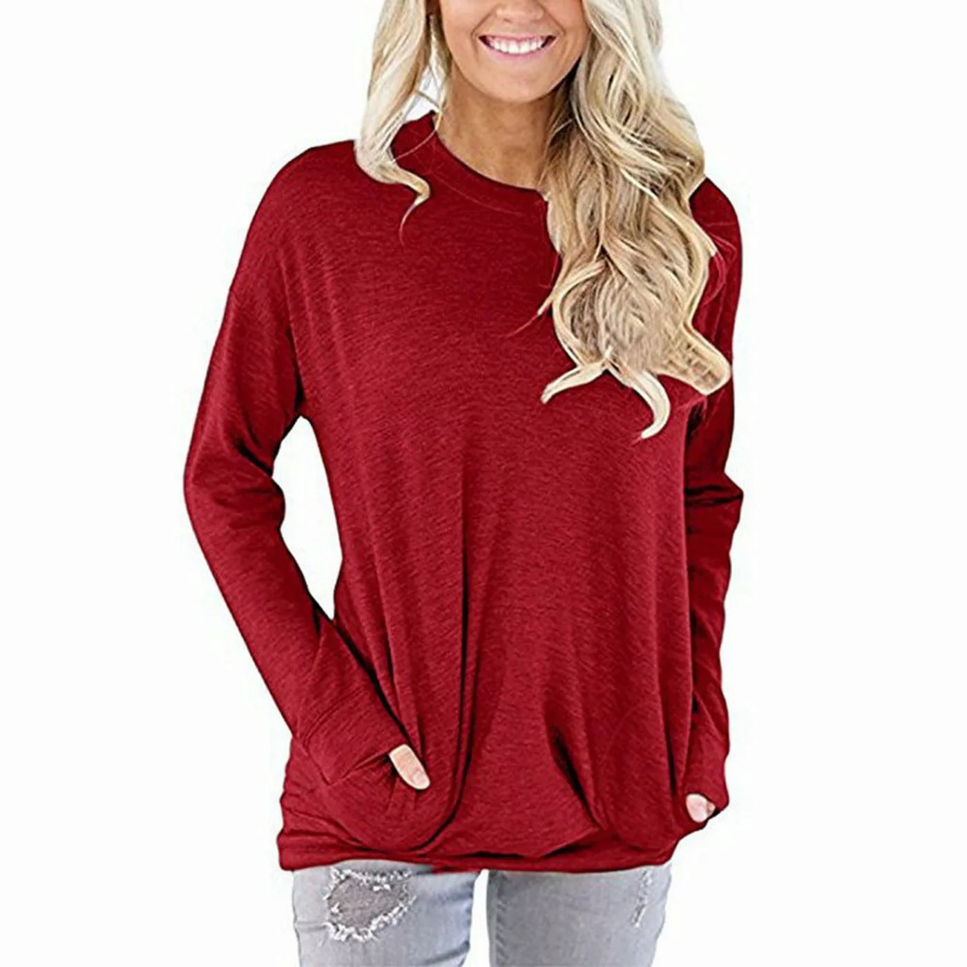 AUKUU Langarmshirt Stilvolles Damenmode T-Shirt - Trendy Rundhals Langarmsh günstig online kaufen