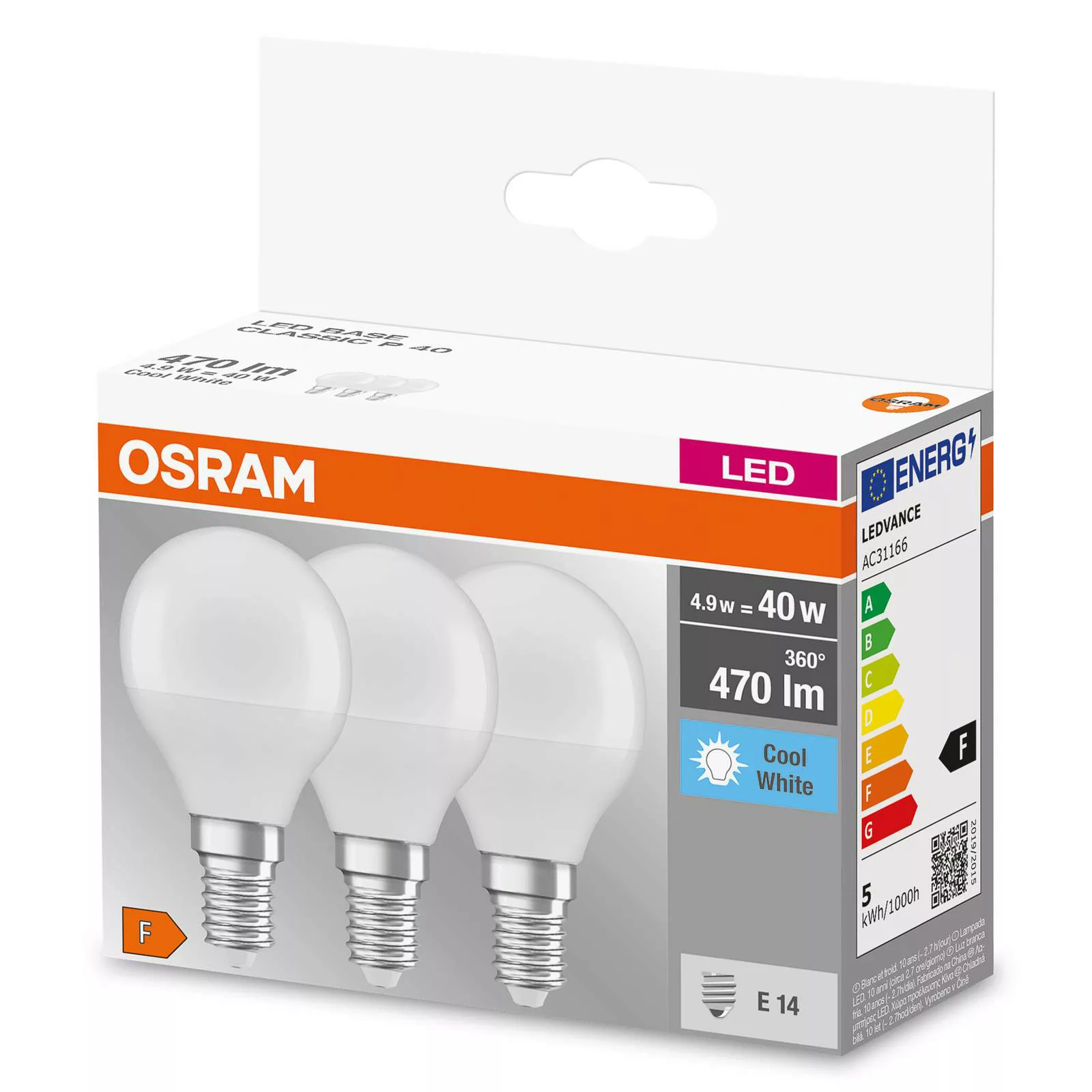 OSRAM LED-Tropfen E14 4,9W Base P40 840 matt 3er günstig online kaufen