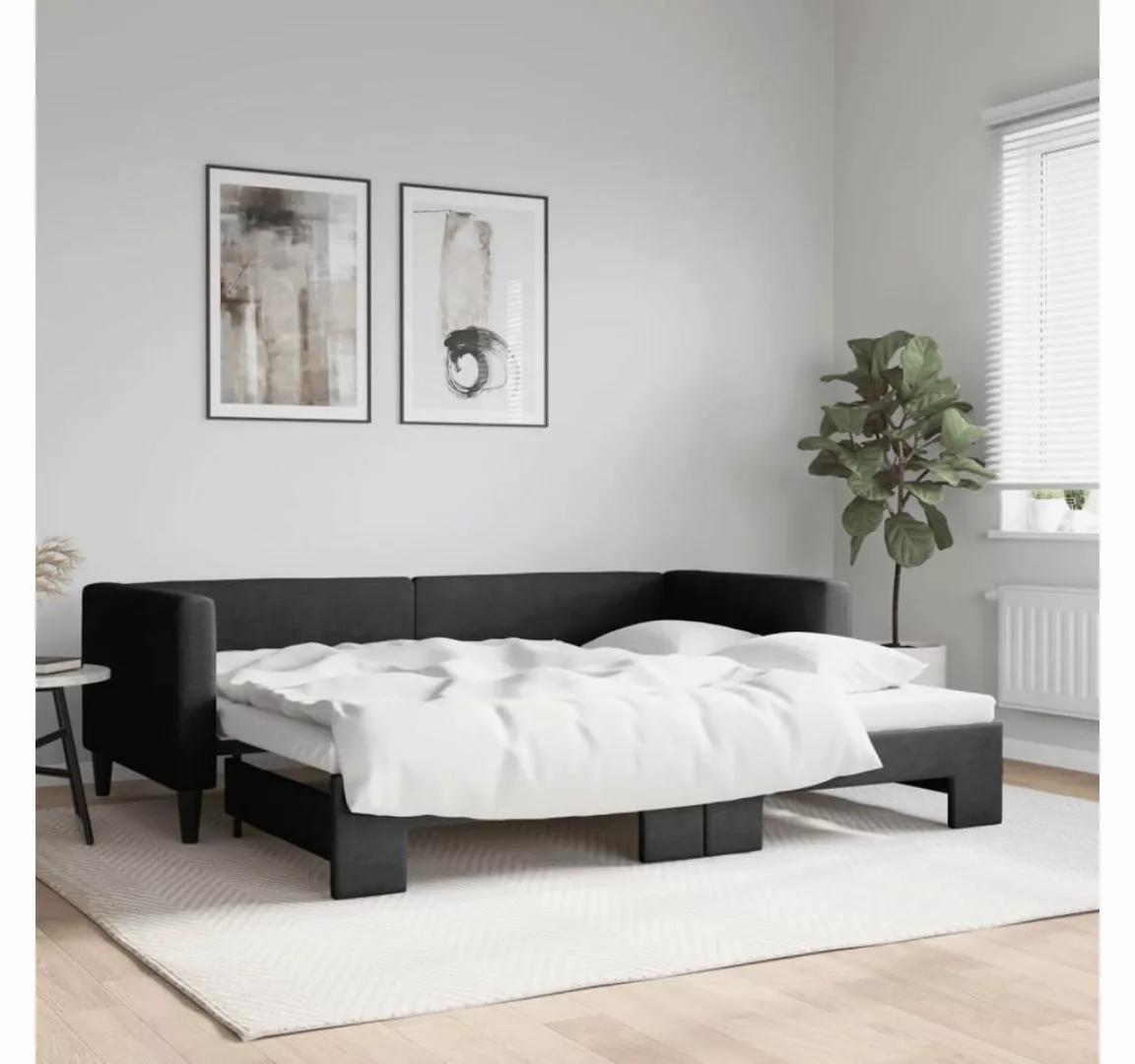 vidaXL Gästebett Tagesbett Ausziehbar Schwarz 90x200 cm Stoff Gästebett Bet günstig online kaufen