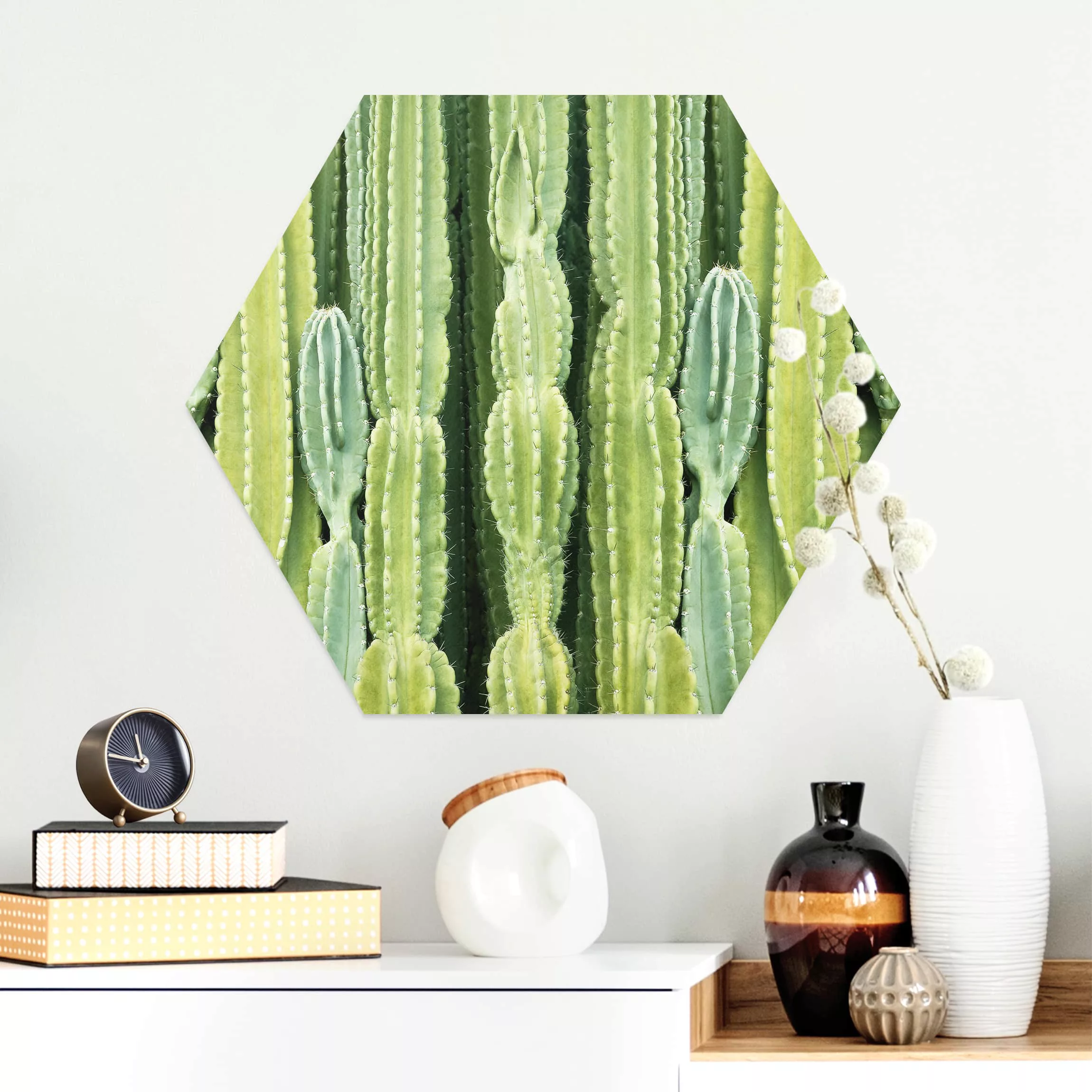 Hexagon-Alu-Dibond Bild Blumen Kaktus Wand günstig online kaufen