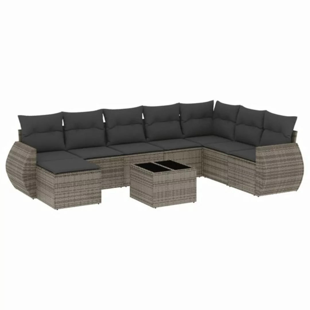 vidaXL Sofaelement 9-tlg. Garten-Sofagarnitur mit Kissen Grau Poly Rattan ( günstig online kaufen