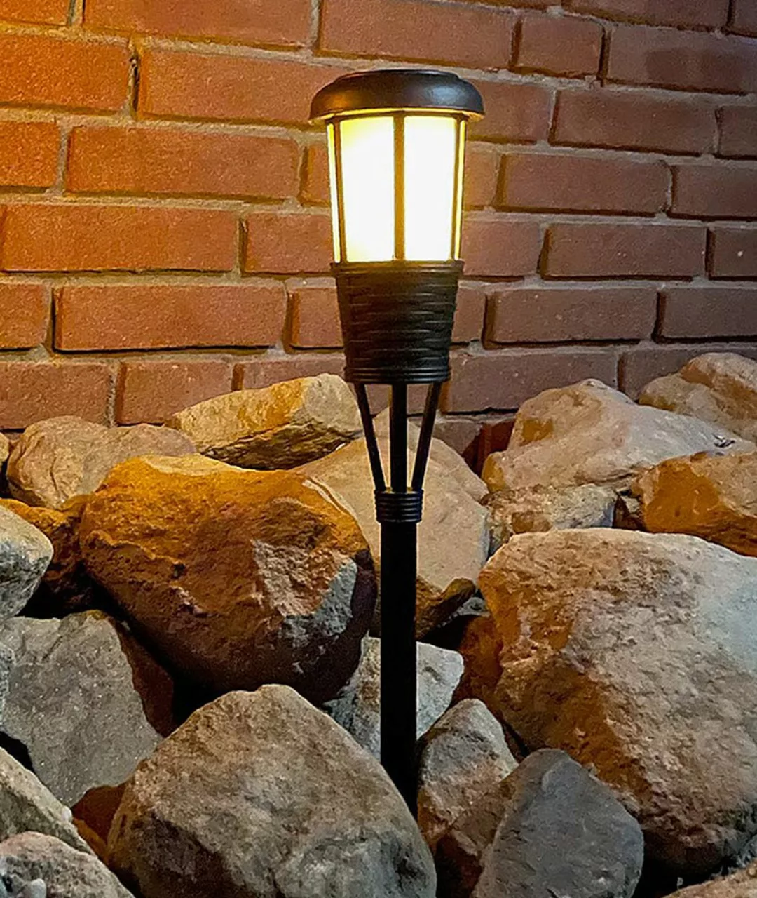 Solar Fackel mit Flammeneffekt Schwarz LED Lichtsensor Gartenfackel 61cm günstig online kaufen