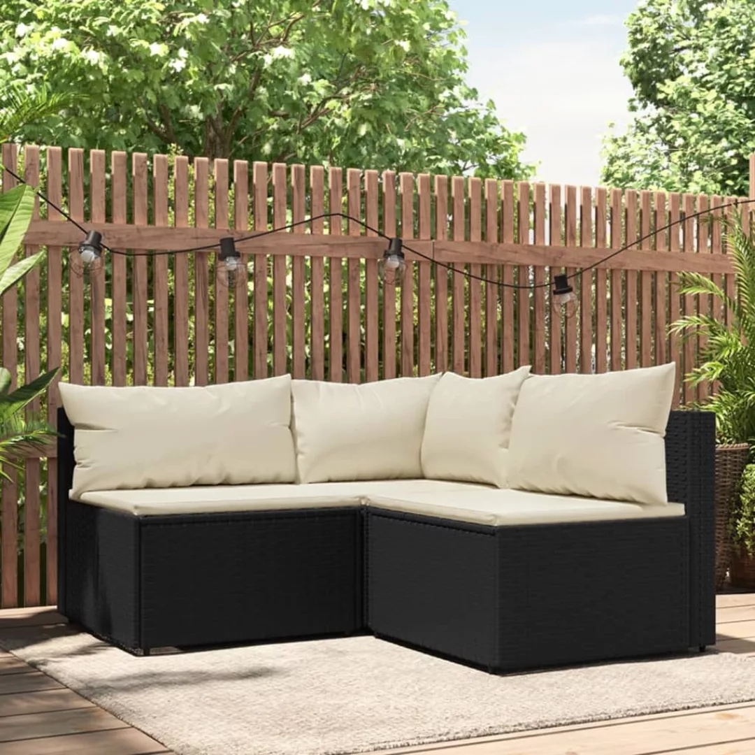 Vidaxl 3-tlg. Garten-lounge-set Mit Kissen Schwarz Poly Rattan günstig online kaufen