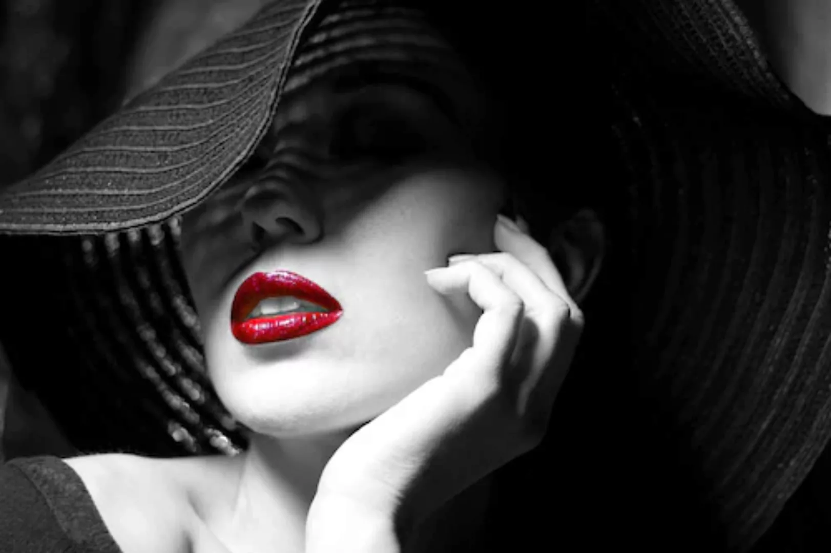 Papermoon Fototapete »Schwarz Weiße Frau mit roten Lippen« günstig online kaufen