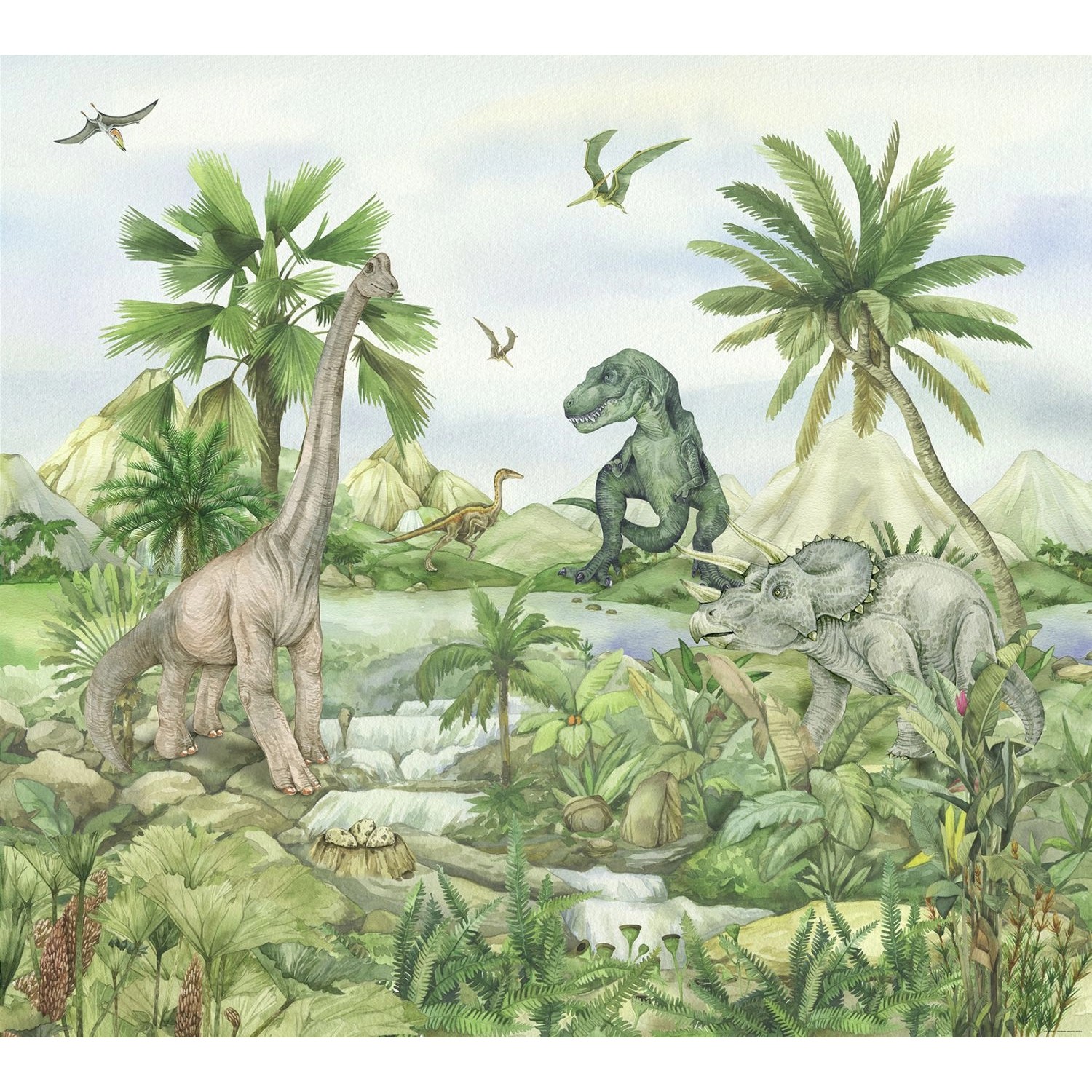 Sanders & Sanders Fototapete Dinosaurier Grün 3 x 2,7 m 601185 günstig online kaufen