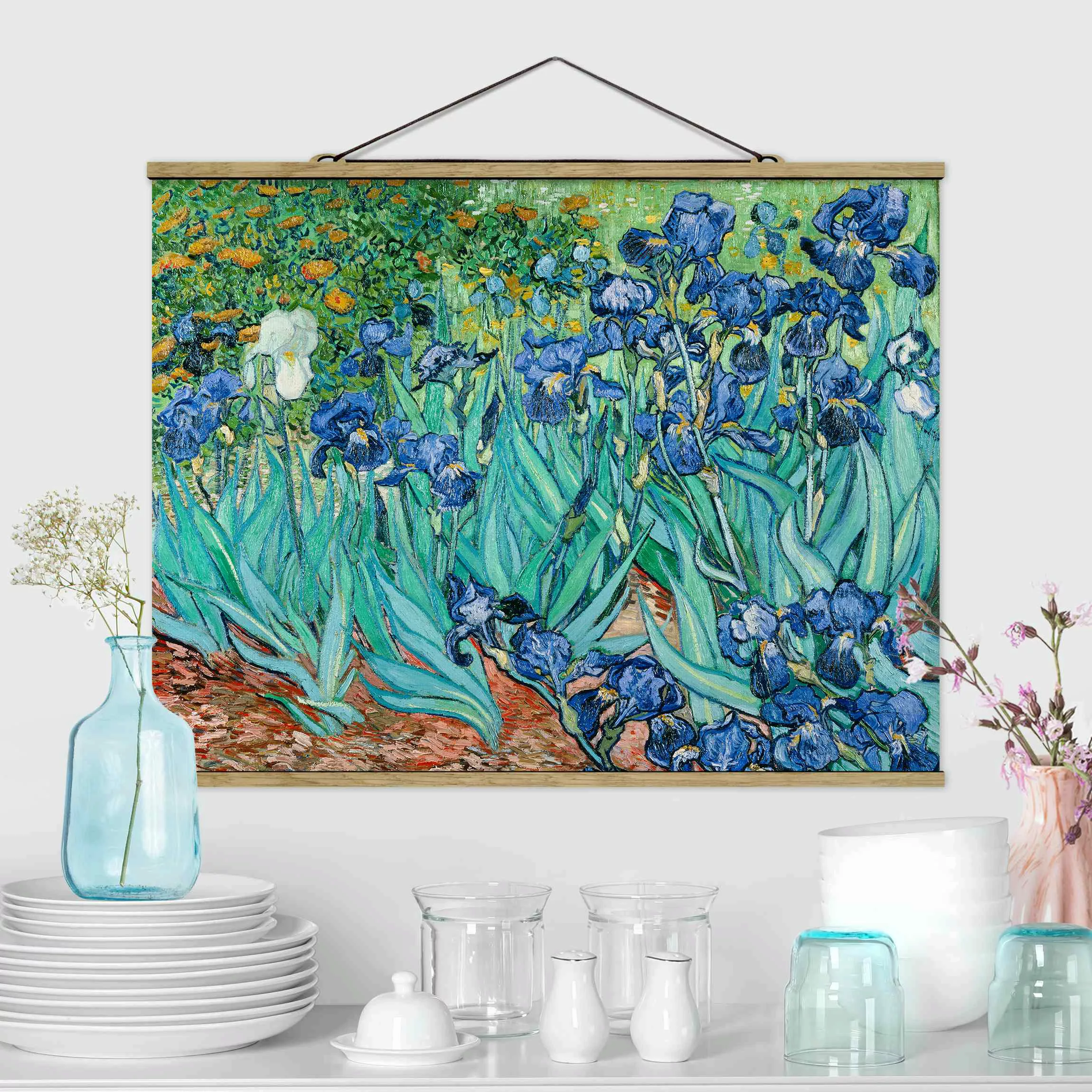 Stoffbild Kunstdruck mit Posterleisten - Querformat Vincent van Gogh - Iris günstig online kaufen