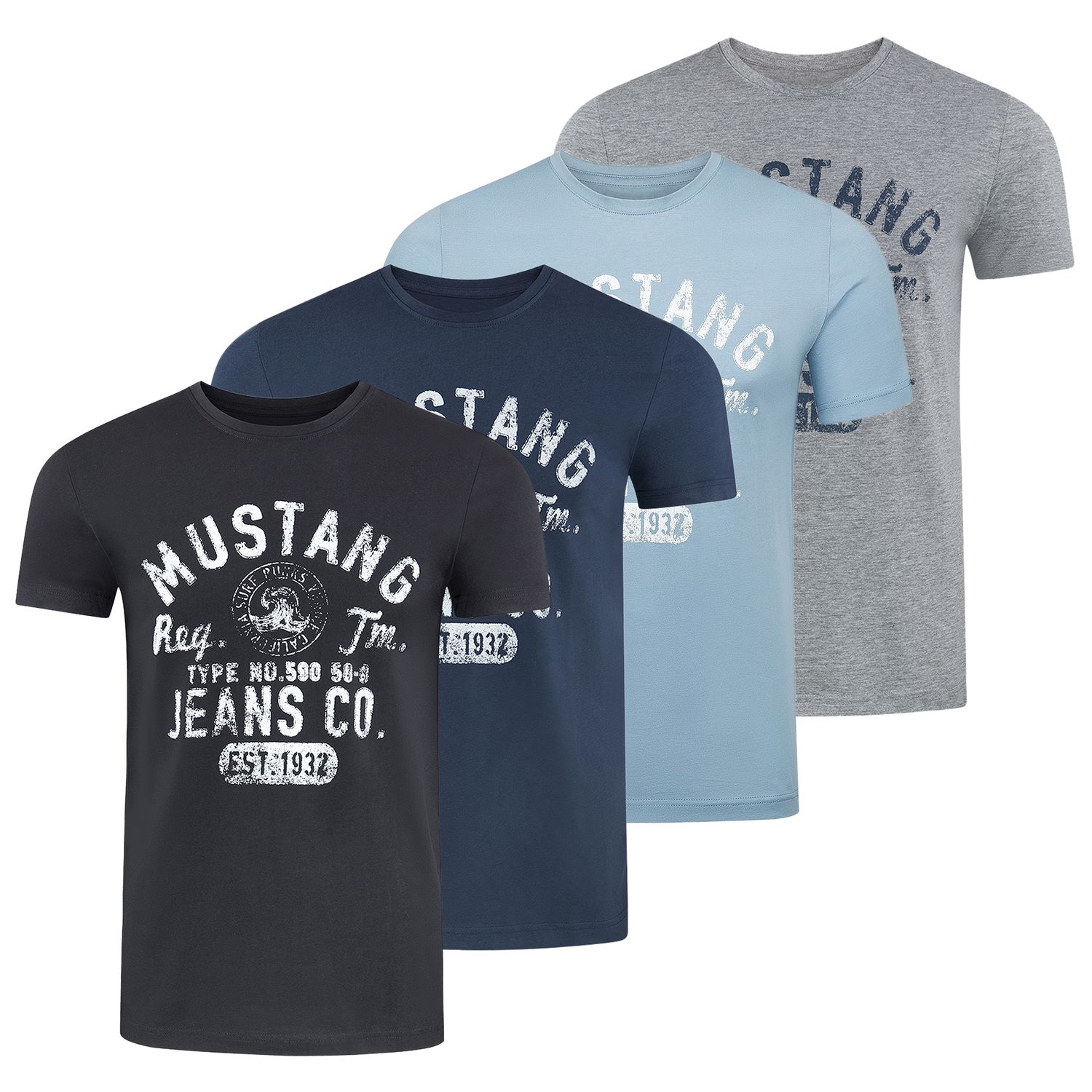 Mustang Herren T-Shirt Mustang Mehrfarbig Rundhals Regular Fit S bis 6XL 4e günstig online kaufen