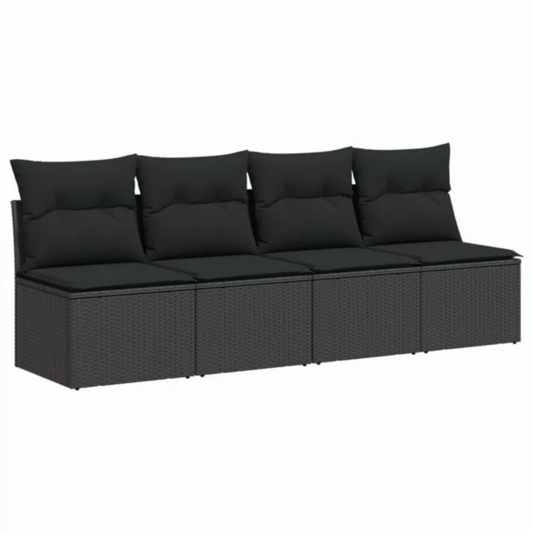 vidaXL Loungesofa Gartensofa mit Kissen 4-Sitzer Schwarz Poly Rattan, 1 Tei günstig online kaufen