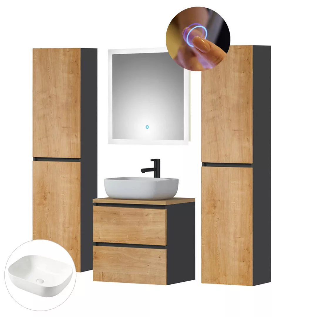 Badezimmer Set mit Aufsatzwaschbecken MODENA-56 in anthrazit mit Hamilton E günstig online kaufen