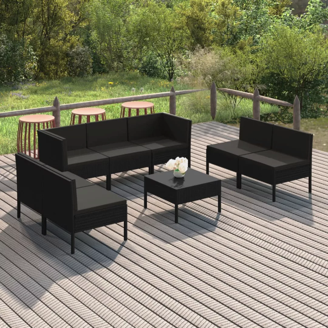 8-tlg. Garten-lounge-set Mit Auflagen Poly Rattan Schwarz günstig online kaufen