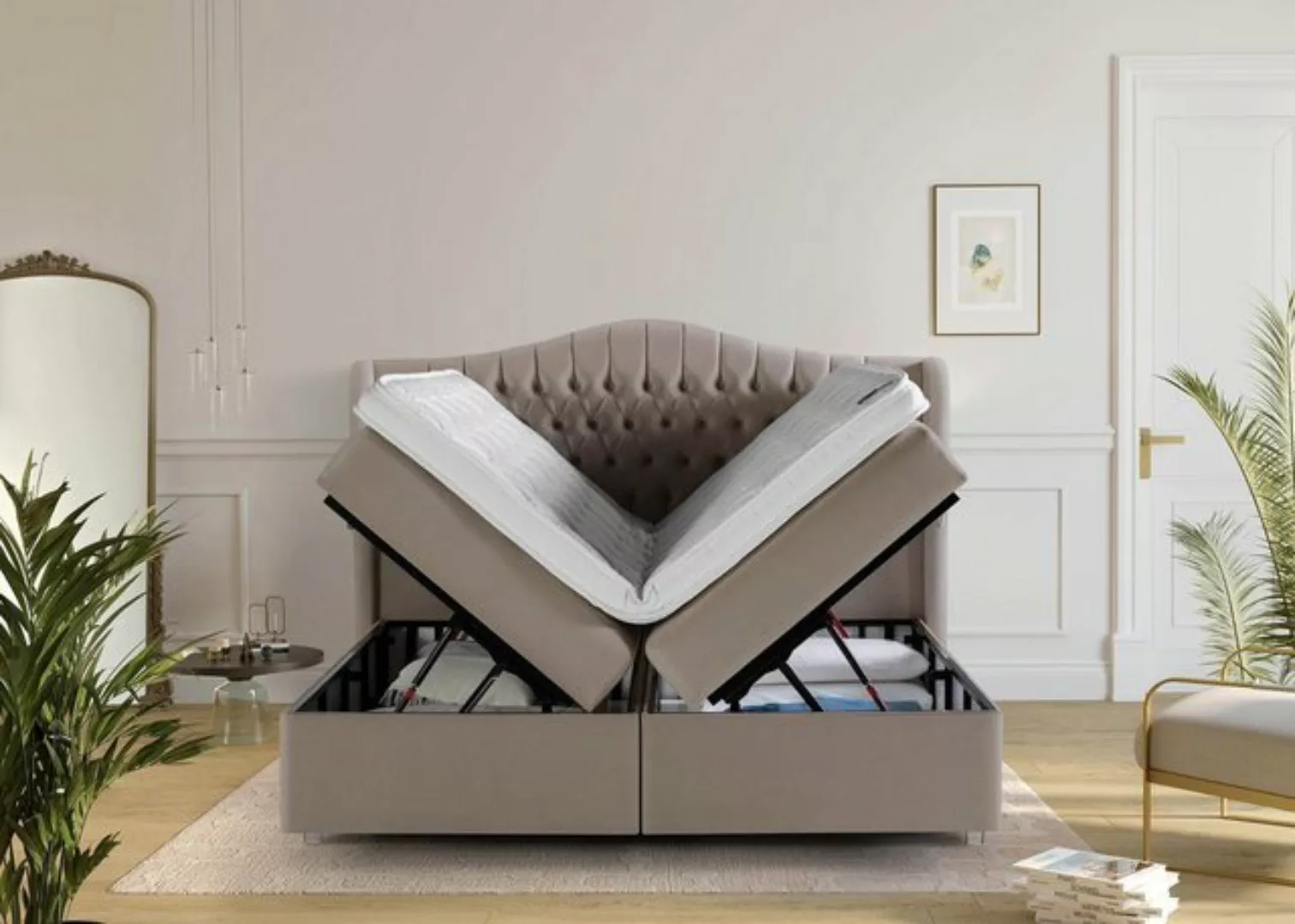 BettCo Stauraumbett Maison (in Taupe Velours, 160 x 200 cm), XXL Bettkasten günstig online kaufen