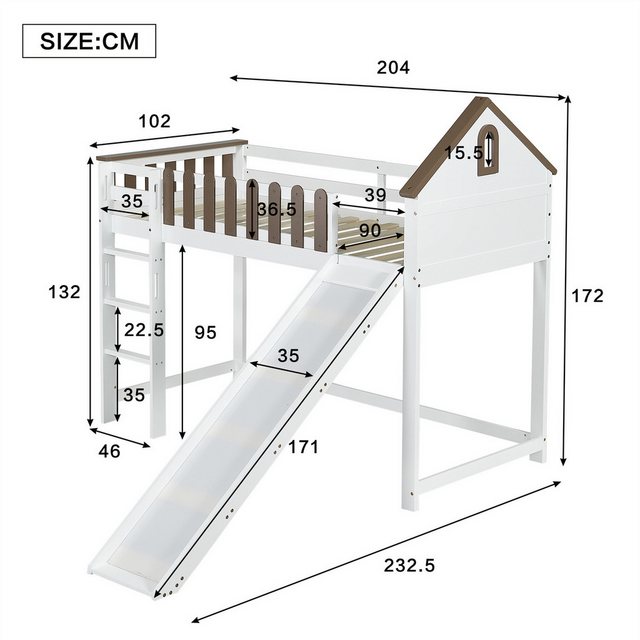 autolock Kinderbett Hochbett, Kinderbett, Mit Dach und Fenster, 90x200cm günstig online kaufen