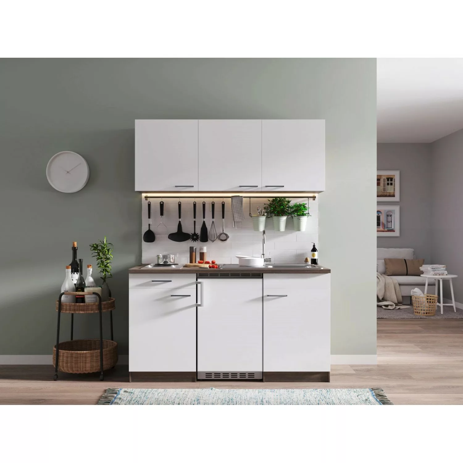 Respekta Küchenzeile KB150EYW 150 cm Weiß-Eiche York Nachbildung günstig online kaufen