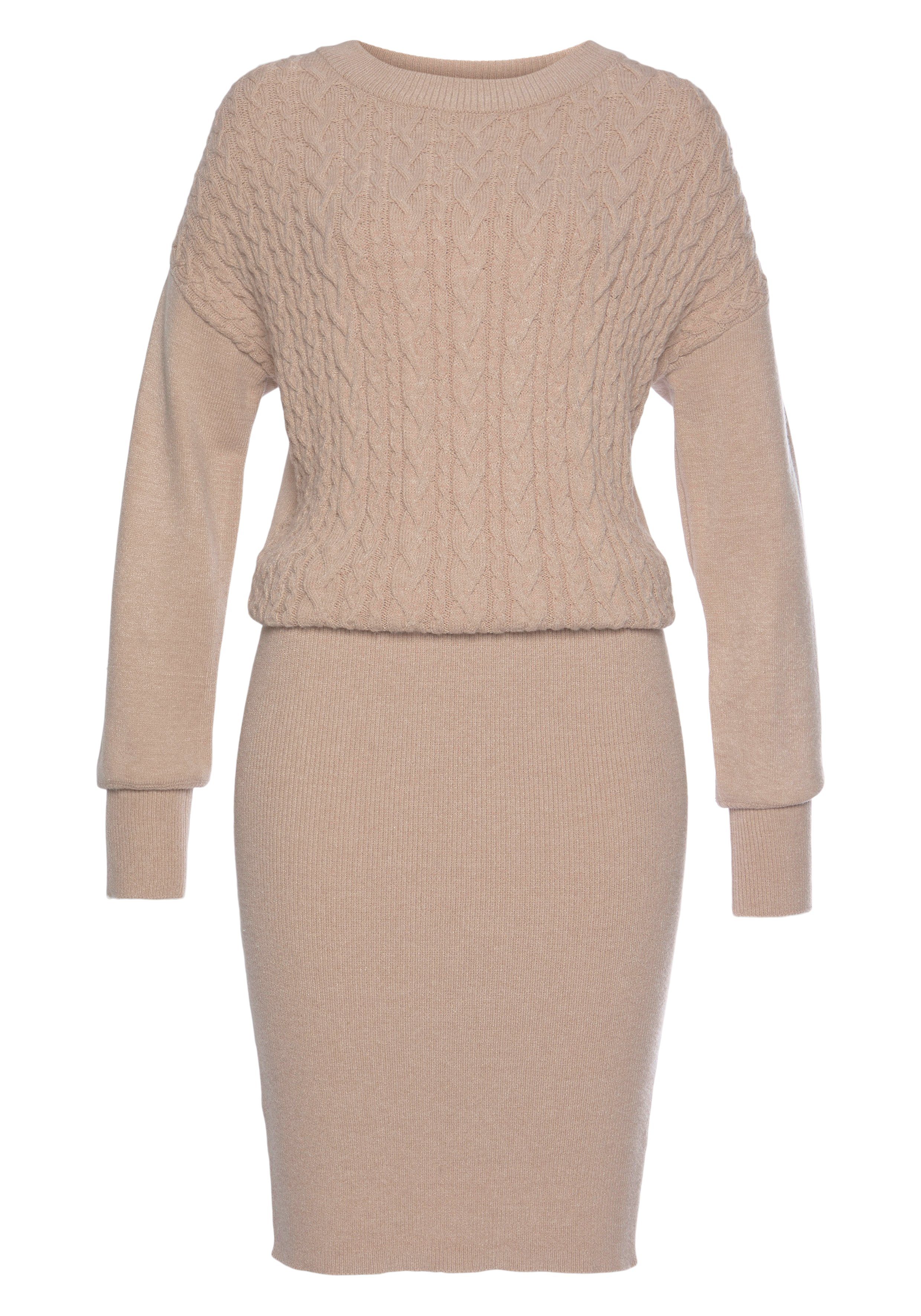 LASCANA Strickkleid, mit Zopfmuster, elegantes Herbst- Winterkleid, Minikle günstig online kaufen