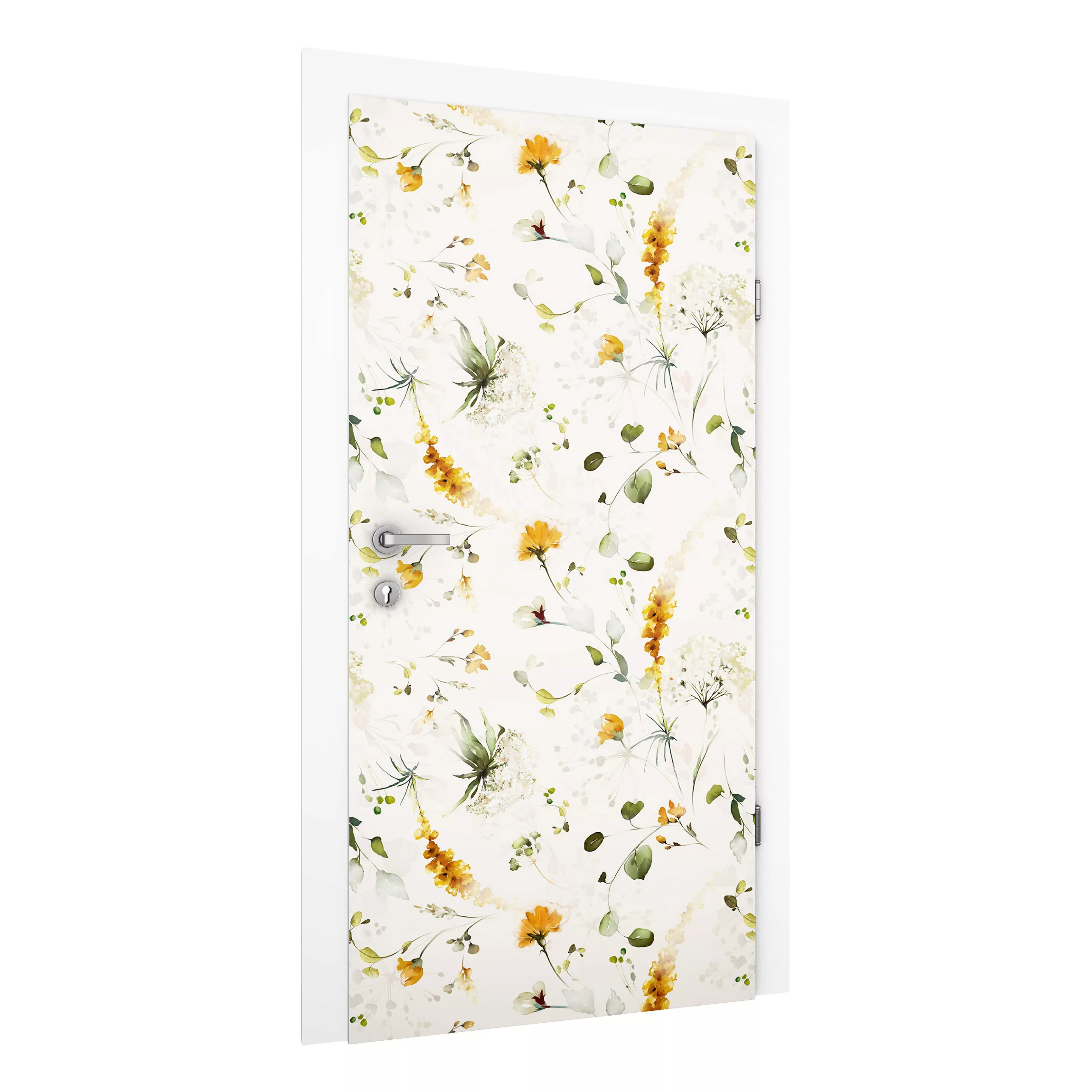 Türtapete Wildblumen Aquarell Muster auf Beige günstig online kaufen