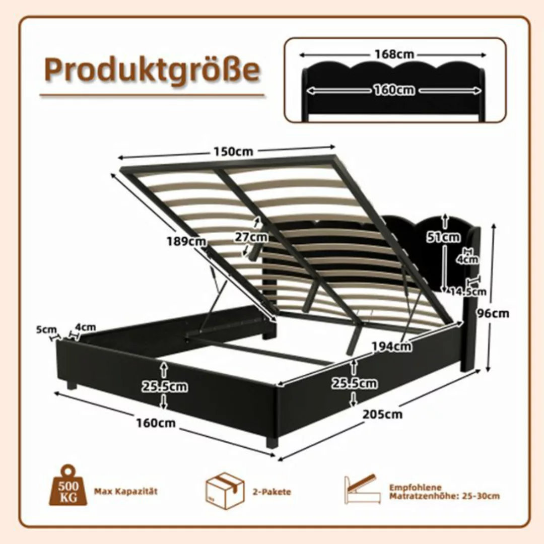 XDOVET Polsterbett Polsterbett,Gepolsterter Bettrahmen, wellenförmiger flac günstig online kaufen