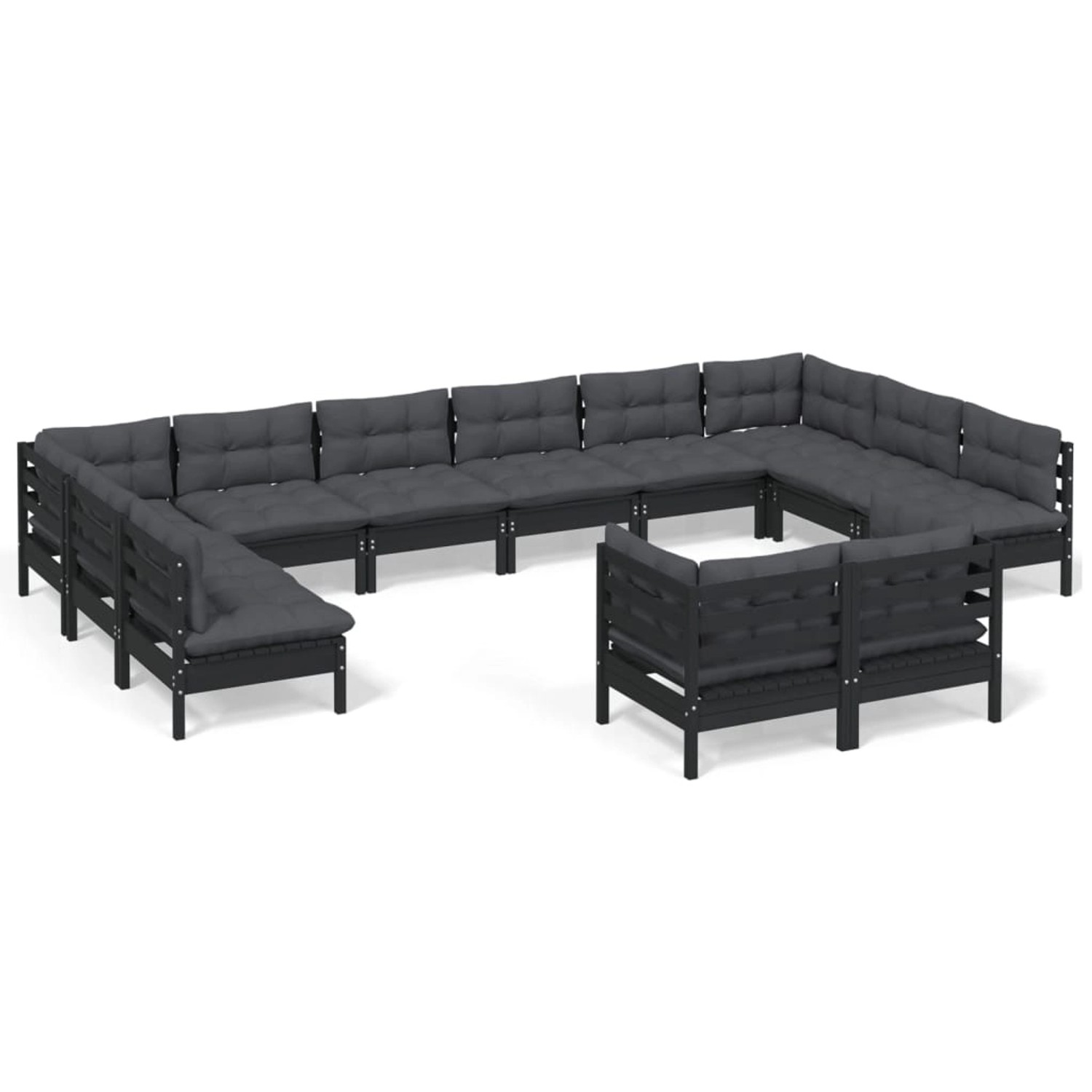 vidaXL 12-tlg Garten-Lounge-Set mit Kissen Schwarz Kiefer Massivholz Modell günstig online kaufen