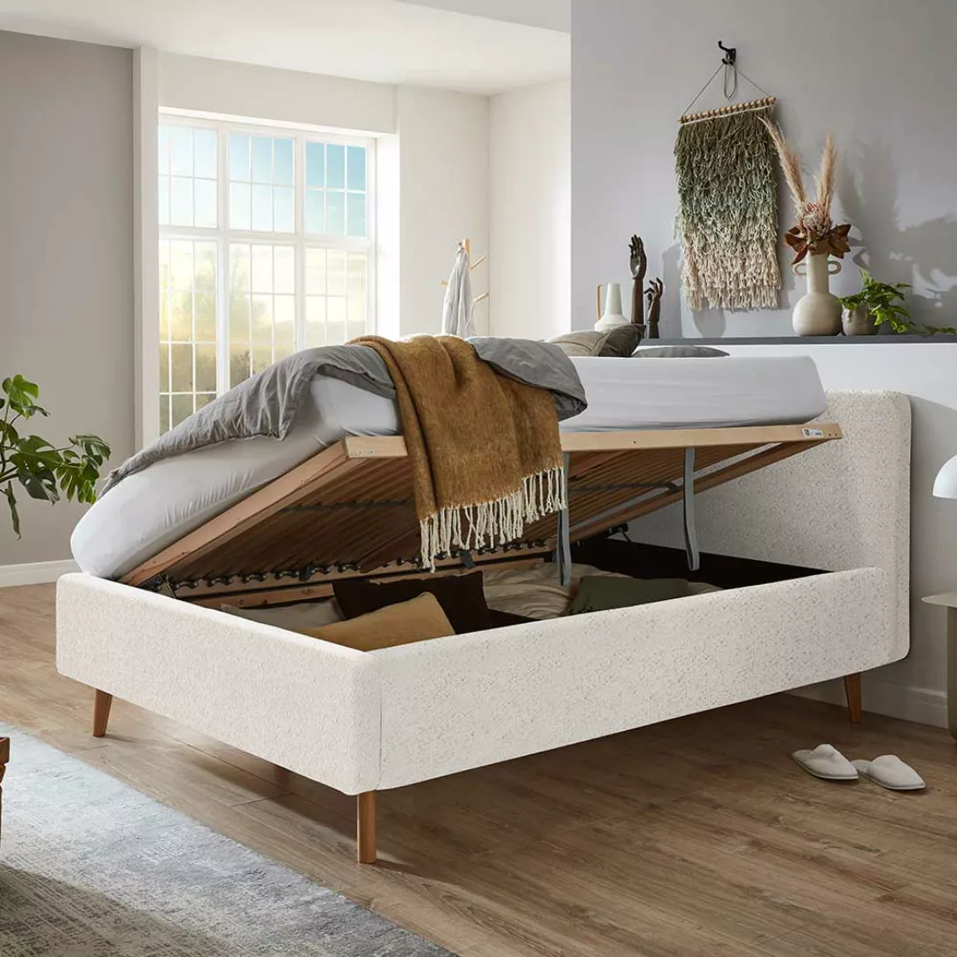 Polsterbett Cremeweiß 140x200 in modernem Design inklusive Bettkasten günstig online kaufen