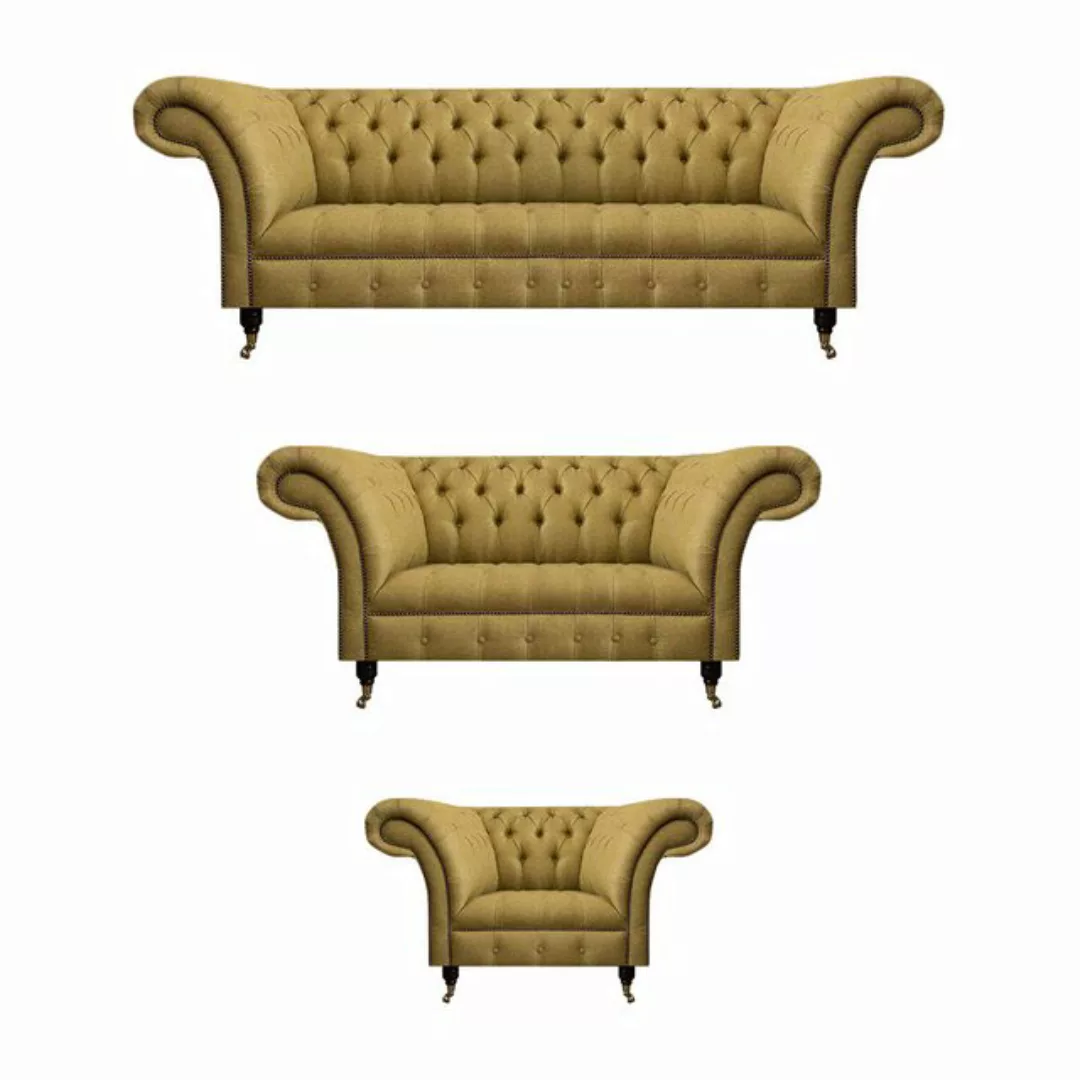 JVmoebel Chesterfield-Sofa Gelb Sofagarnitur 3tlg Luxus Sofas Set Polster S günstig online kaufen