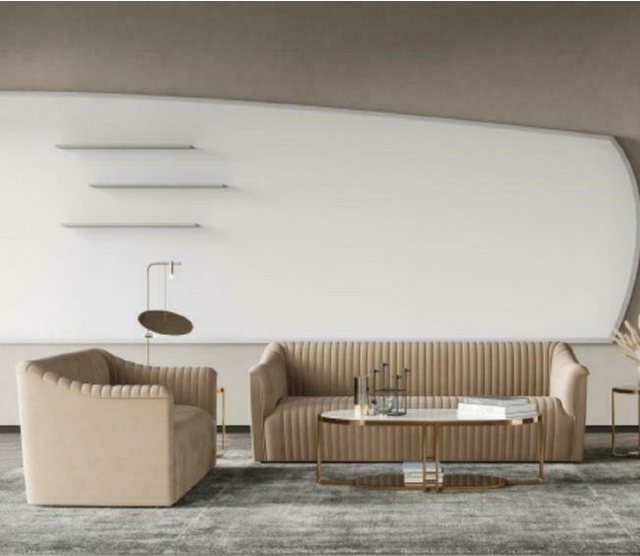 JVmoebel Sofa Moderne Beige Sofagarnitur 3+1 Mit Edelstahl Couche Neu, Made günstig online kaufen