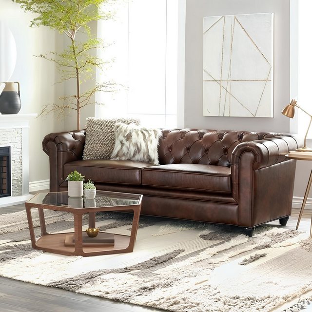 Xlmoebel Sofa Chesterfield Dreisitzer Polstercouch im antiken Stil aus Lede günstig online kaufen