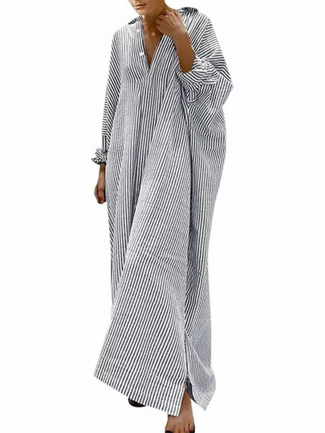 FIDDY Blusenkleid Damen Blusenkleid Elegant Lange Kleid Revers Streifen Shi günstig online kaufen