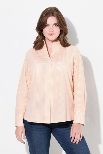 Ulla Popken Longbluse Bluse Streifen Kelchkragen Langarm günstig online kaufen