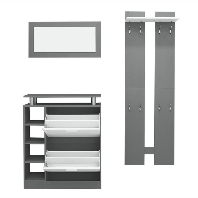 YNOFIT Schrank-Set Wandgarderobenset mit Spiegel, 2 Wandpaneelen, 1 Regal, günstig online kaufen