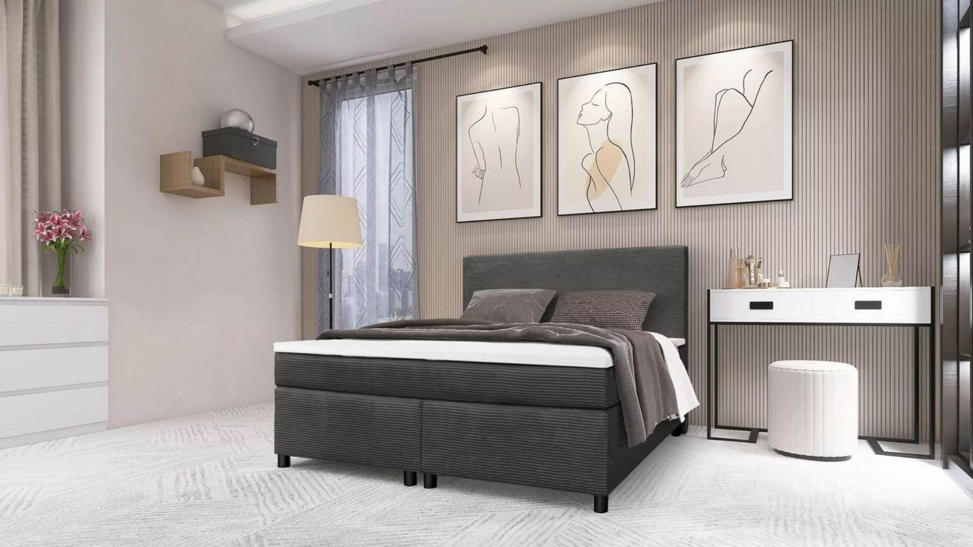 Küchen-Preisbombe Boxspringbett Paxos Cordstoff Graphite 140x200 Hotelbett günstig online kaufen