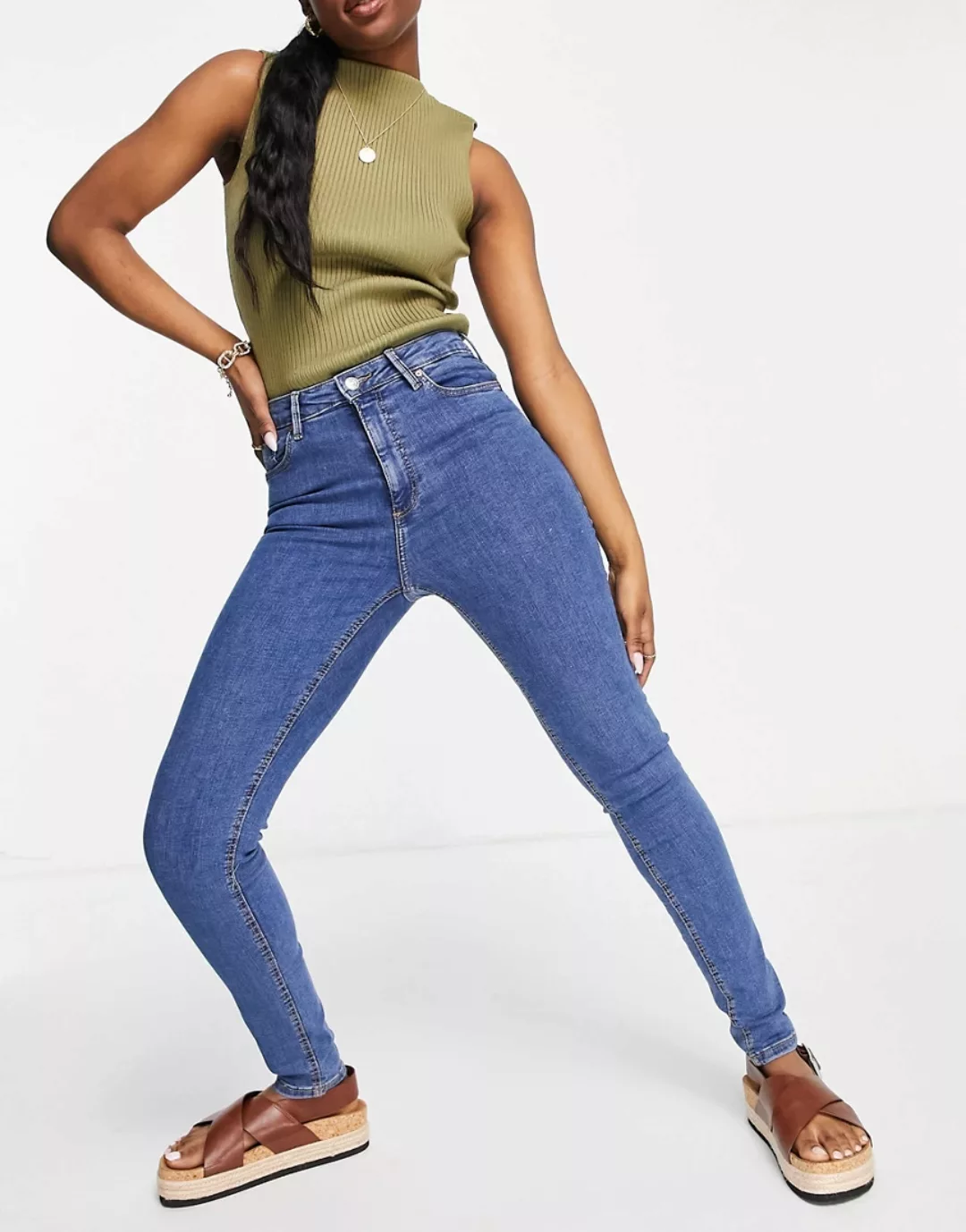 Mango – Skinny-Jeans in Blau mit hohem Bund günstig online kaufen