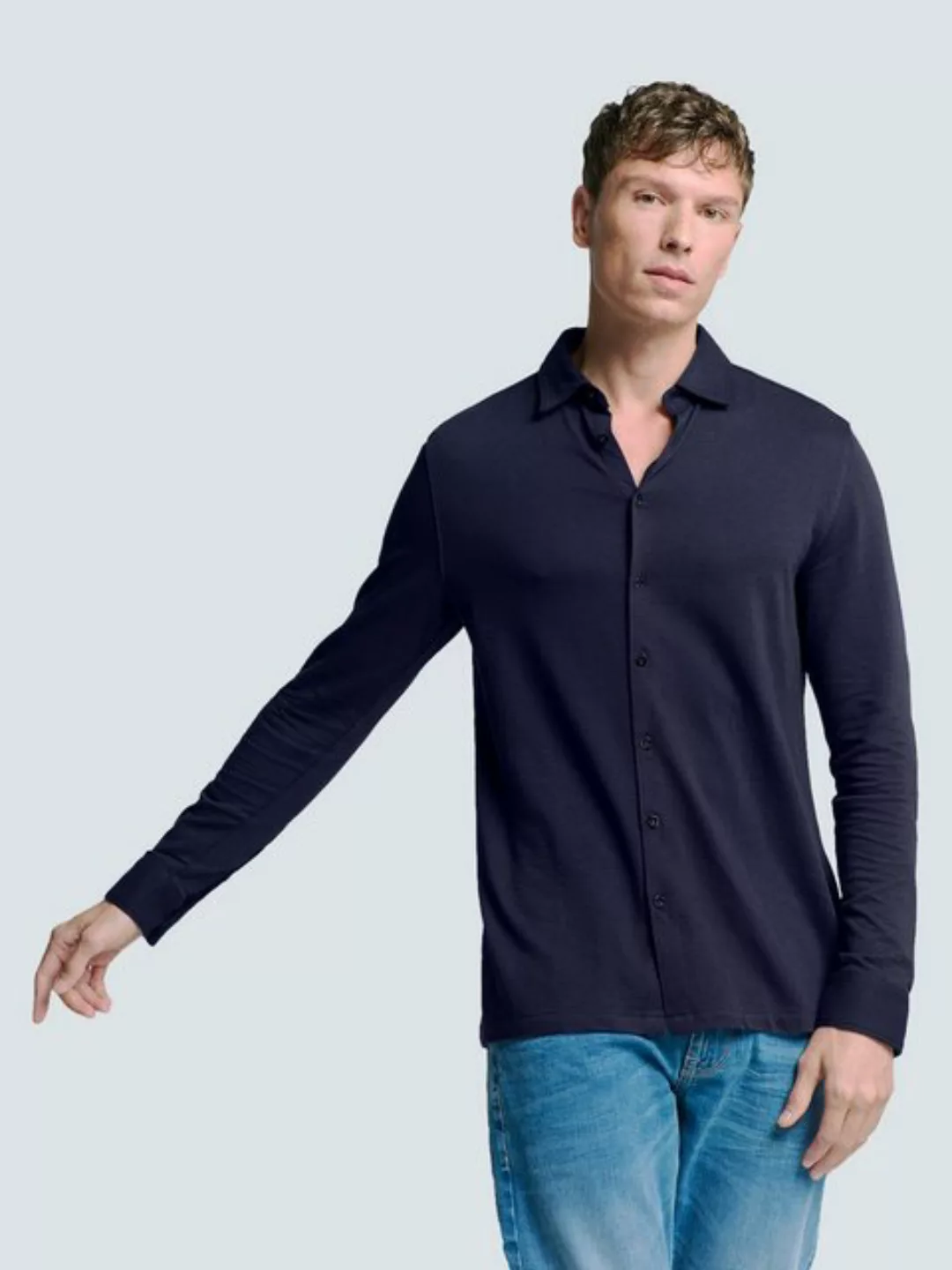 NO EXCESS Langarmhemd No Excess Jersey Stretch Mélange Hemd günstig online kaufen