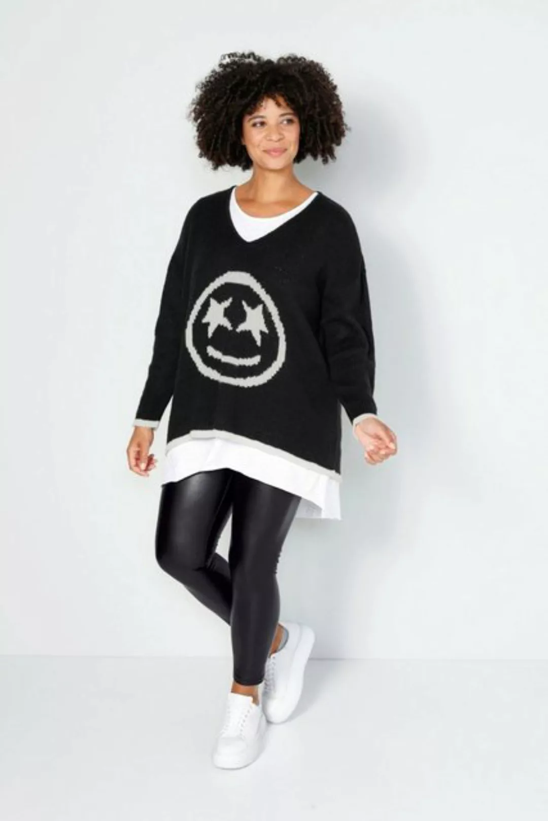 Angel of Style Strickpullover Pullover oversized Smiley V-Ausschnitt Langar günstig online kaufen
