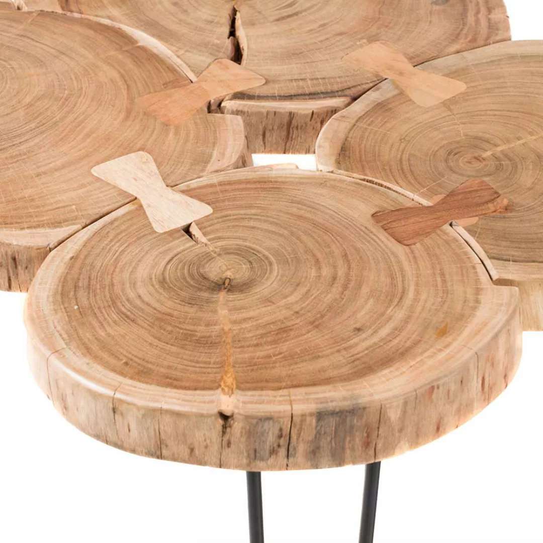 Baumscheiben Couchtisch aus Akazie Massivholz 4-Fußgestell aus Metall günstig online kaufen
