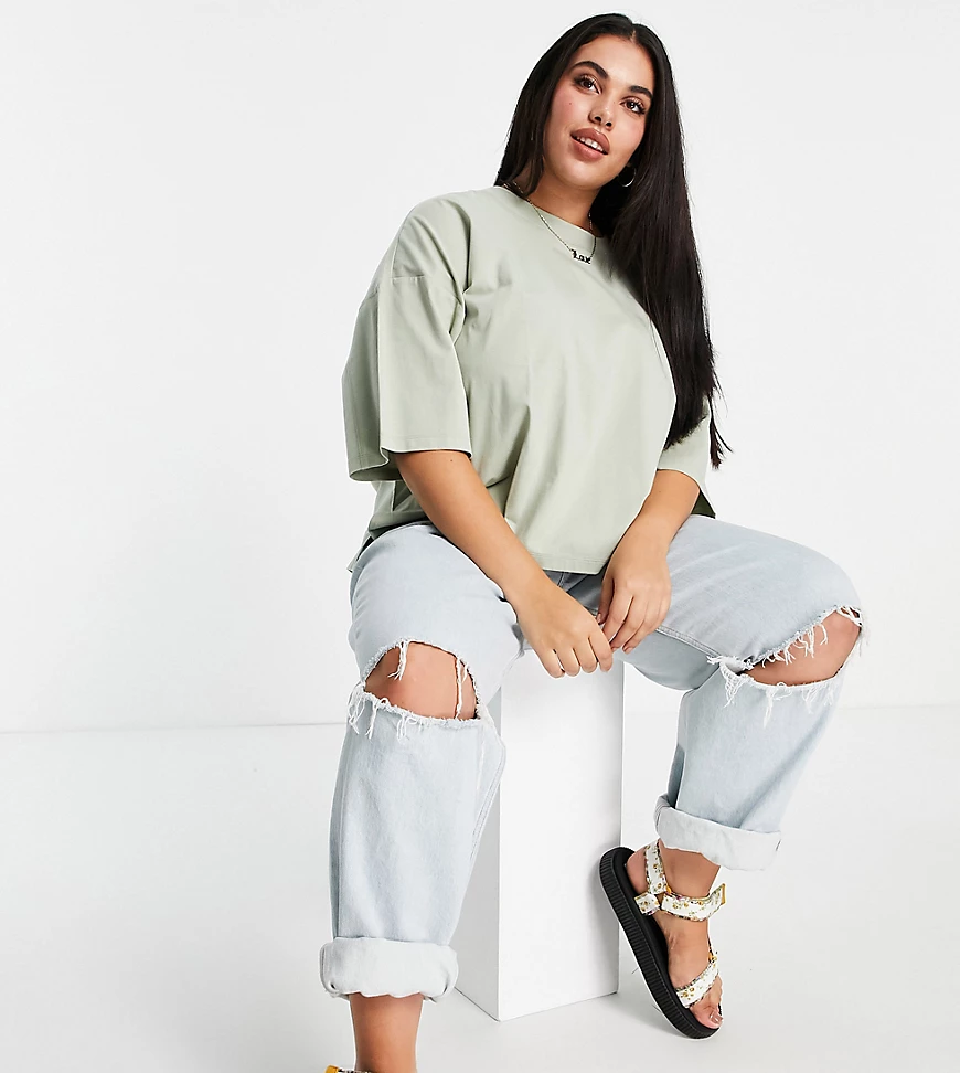 ASOS DESIGN Curve – T-Shirt in Salbeigrün mit Super-Oversize-Passform und S günstig online kaufen